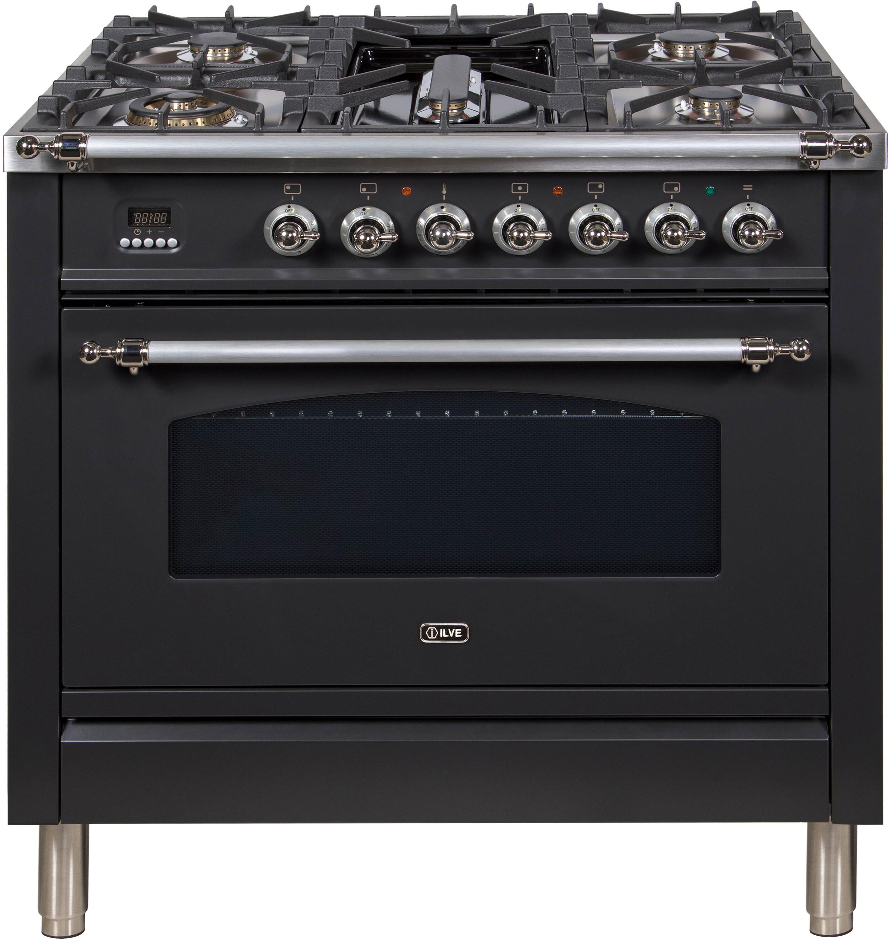 ILVE Nostalgie 36-in 5 Burners 3.55-cu ft Self-cleaning Convection Oven Freestanding Natural Range (Matte Graphite/Chrome Trim) in the Single Oven Gas Ranges department at Lowes.com