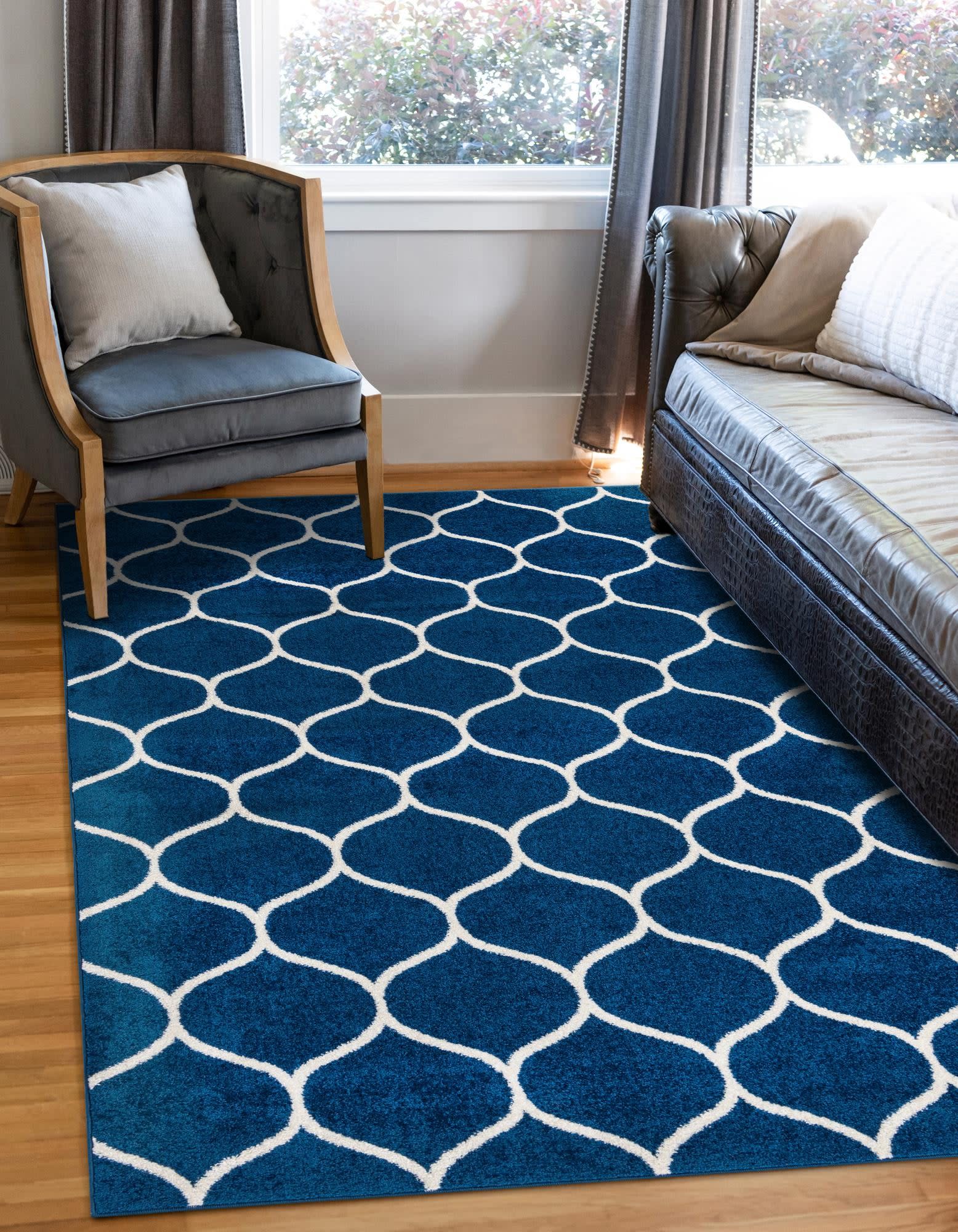 Unique Loom 3146403 Trellis Frieze 8 x 11 (ft) Loomed Navy Blue Rectangular Indoor Trellis Area rug