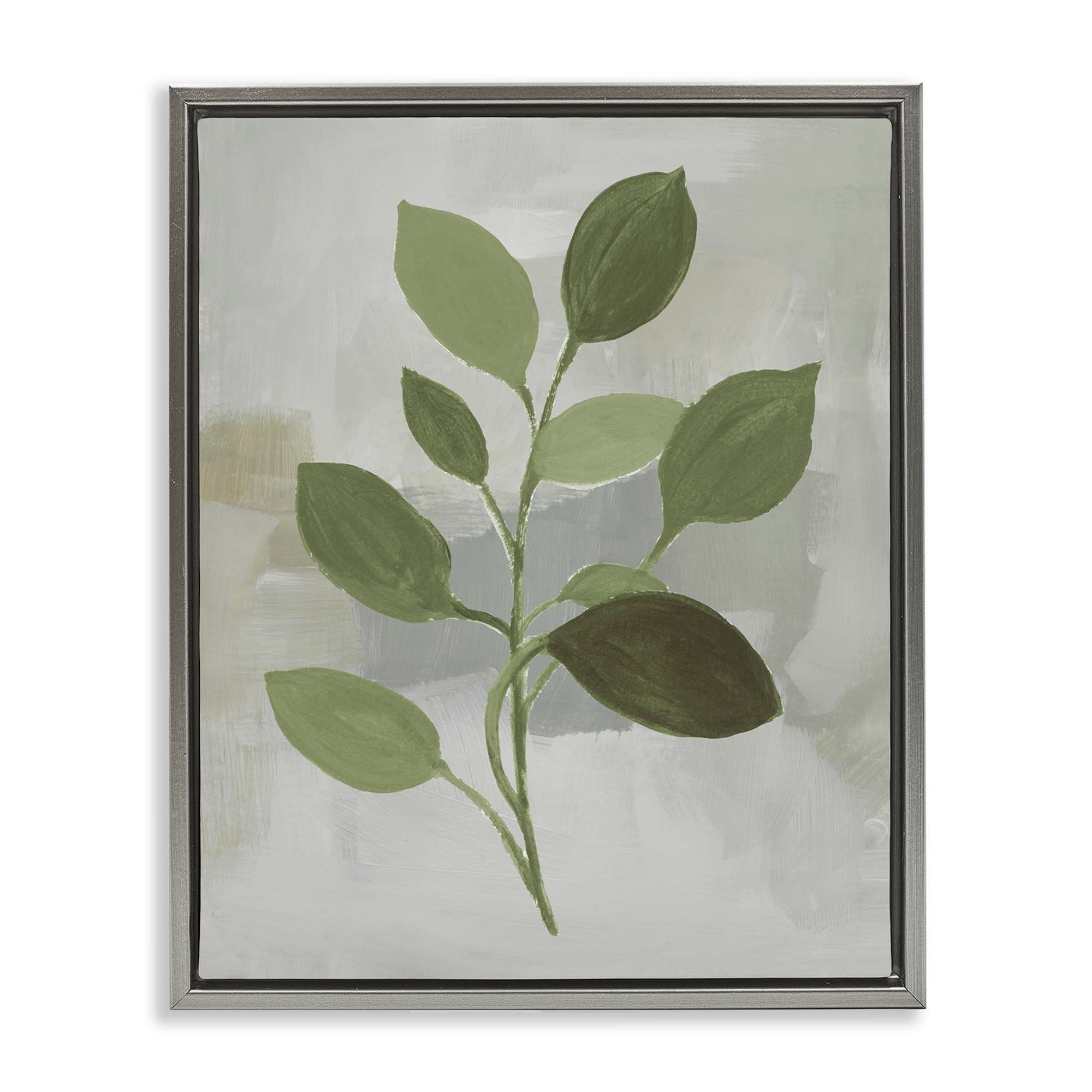 Stupell Industries BT-273-FFL-24X30 Leaf Sprigs over Grey Gray Framed Floater Canvas Wall Art By Lanie Loreth 25 x 31