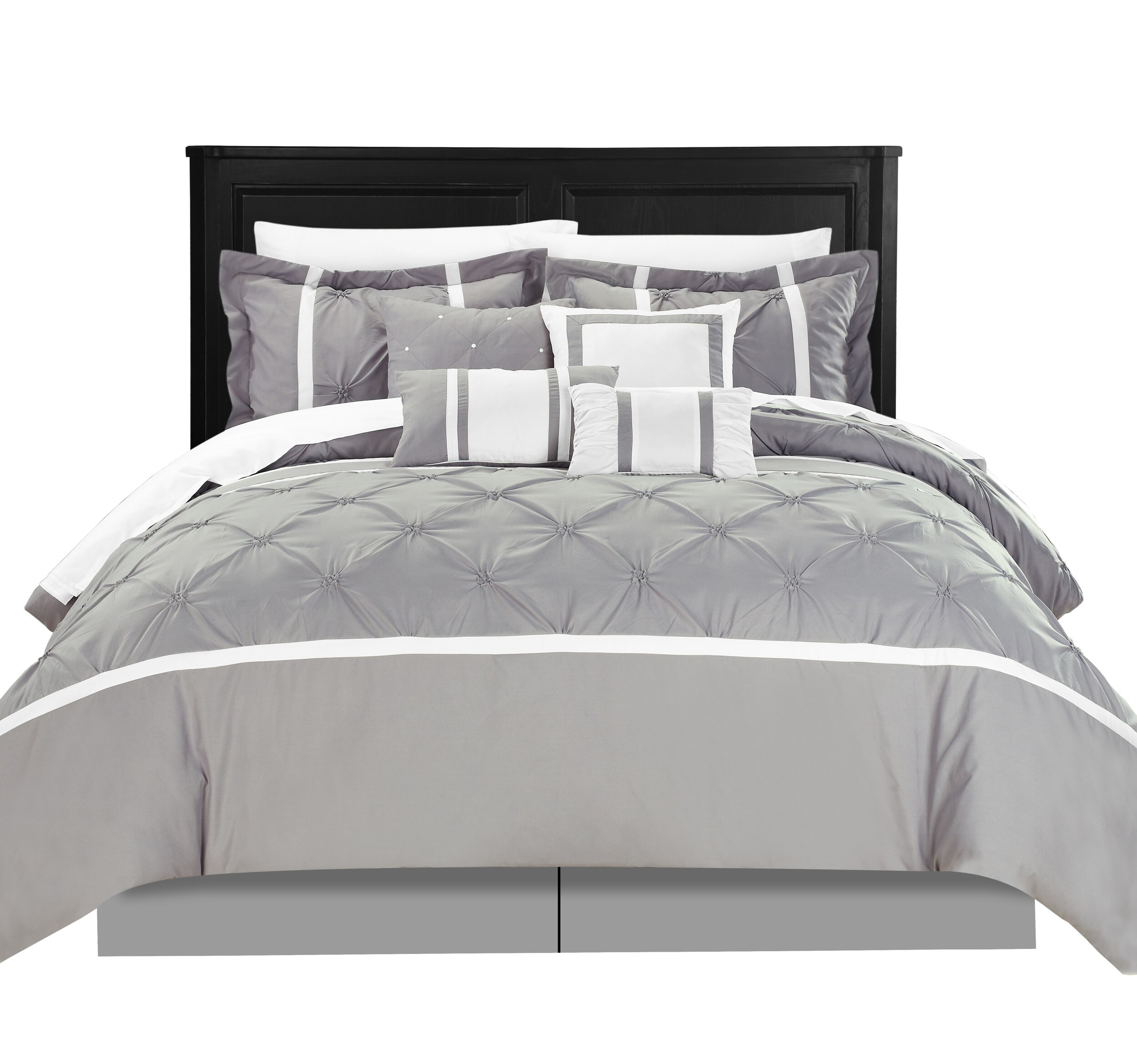 Chic Home Design 127CQ106-LW Vermont 8-Piece Grey Queen Comforter Set