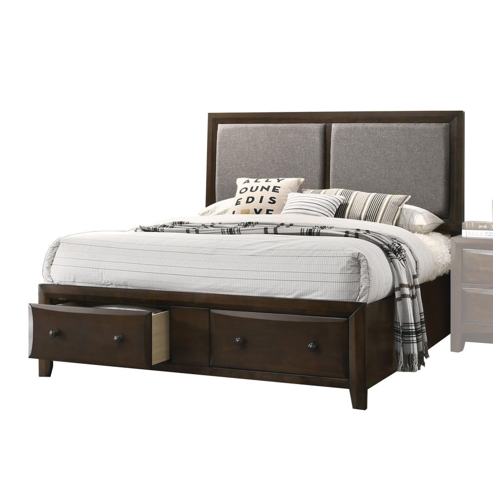 ACME FURNITURE Brenta Fabric and Walnut King Upholstered Bed with ...