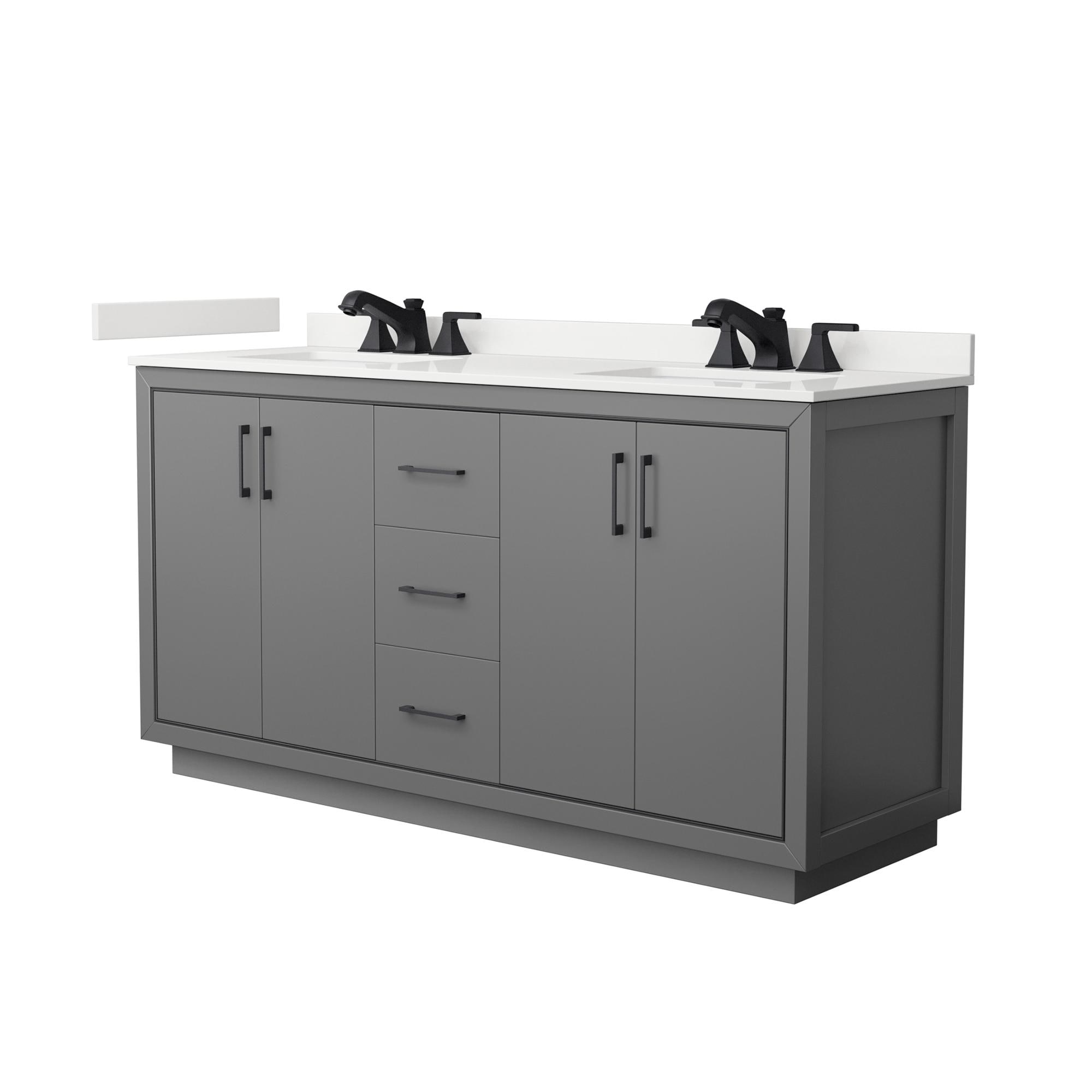 Wyndham Collection WCF111166DGBWQUS3MXX Icon 66-in Dark Gray Undermount Double Sink Bathroom Vanity with White Quartz Top