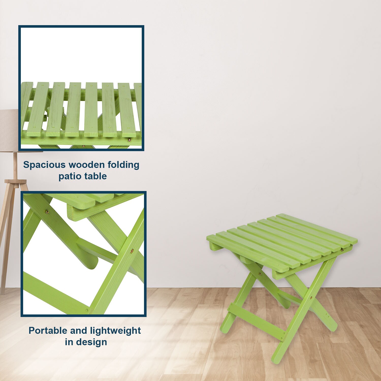 Lime Green Cedar Wood Folding Outdoor Side Table