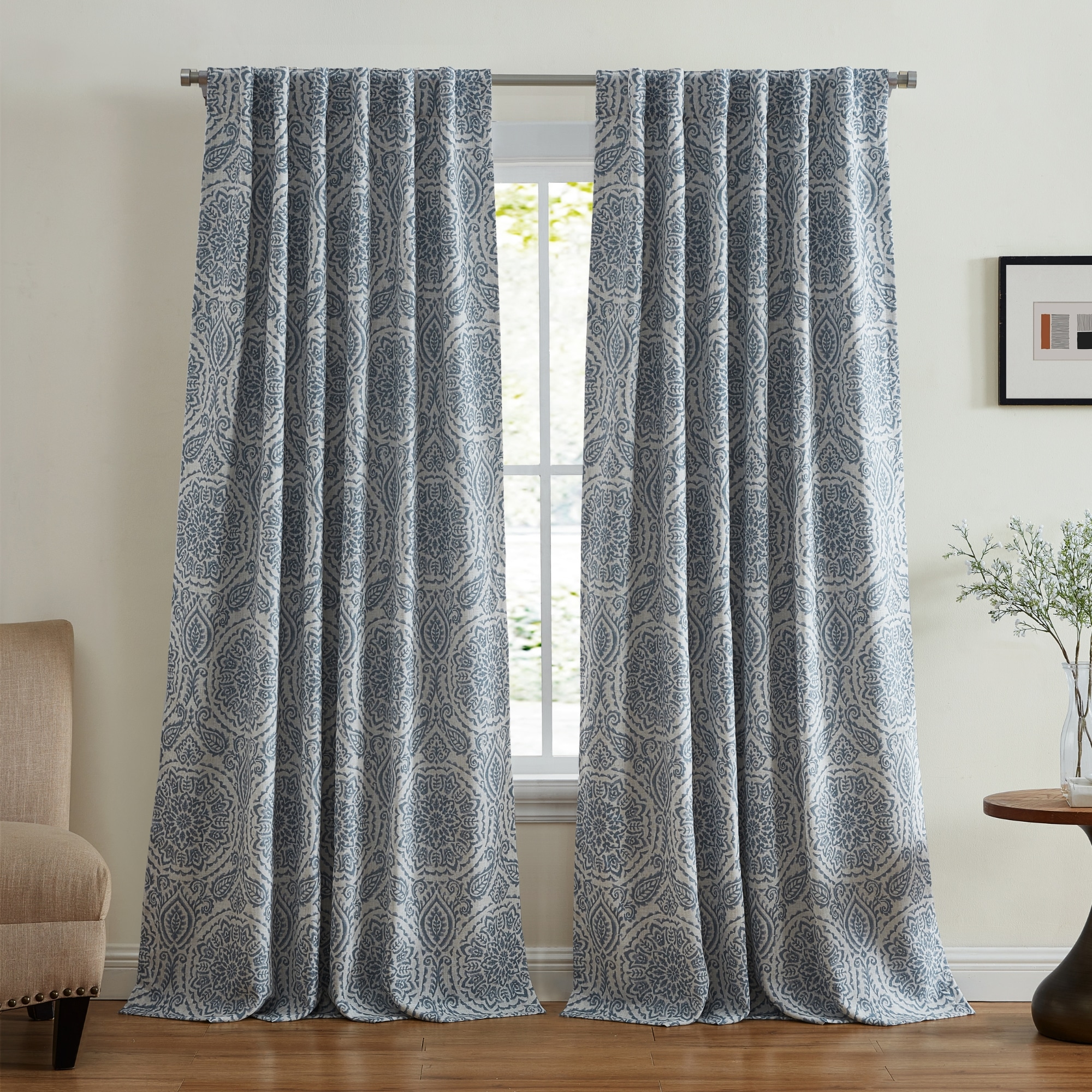 Elrene Home Fashions 194590203320 84-Inches Blue Geometric Blackout Standard lined Back tab/Pinch pleat/Rod pocket Single curtain panel