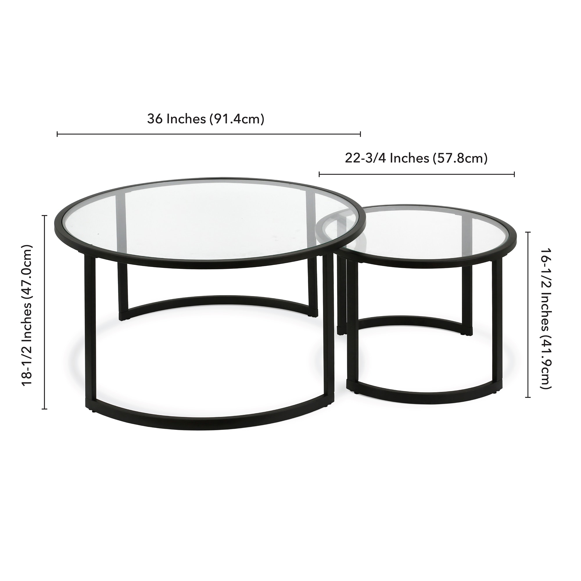 Eclipse 36" Blackened Bronze Metal & Glass Round Nesting Coffee Tables