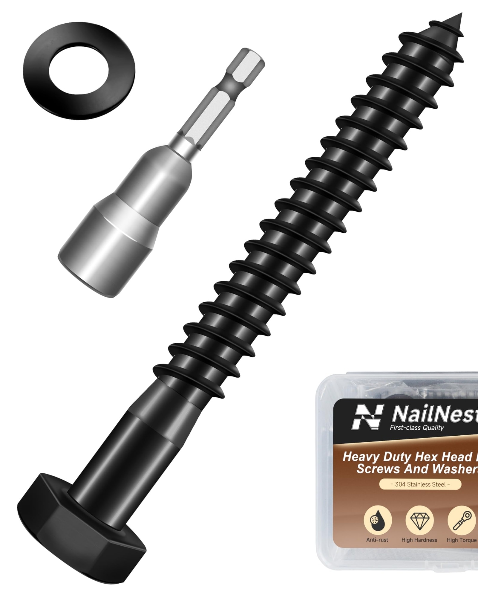 KIWDZFU 5/16 x 3 Hex Head Lag Screws Bolts with Flat Washers Stainless Steel 12 Sets for Wood Fastening durable home and garden accessory #LKI0817A974