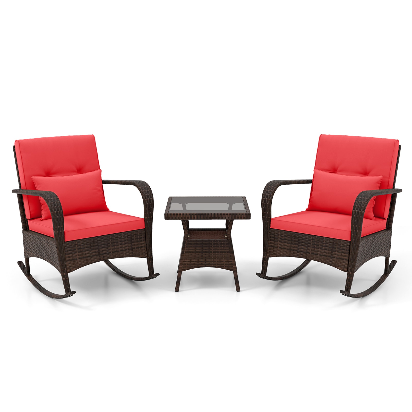 LIVIZA OUS71689RE 3 -Piece Rattan Patio Conversation Set with Red Cushions