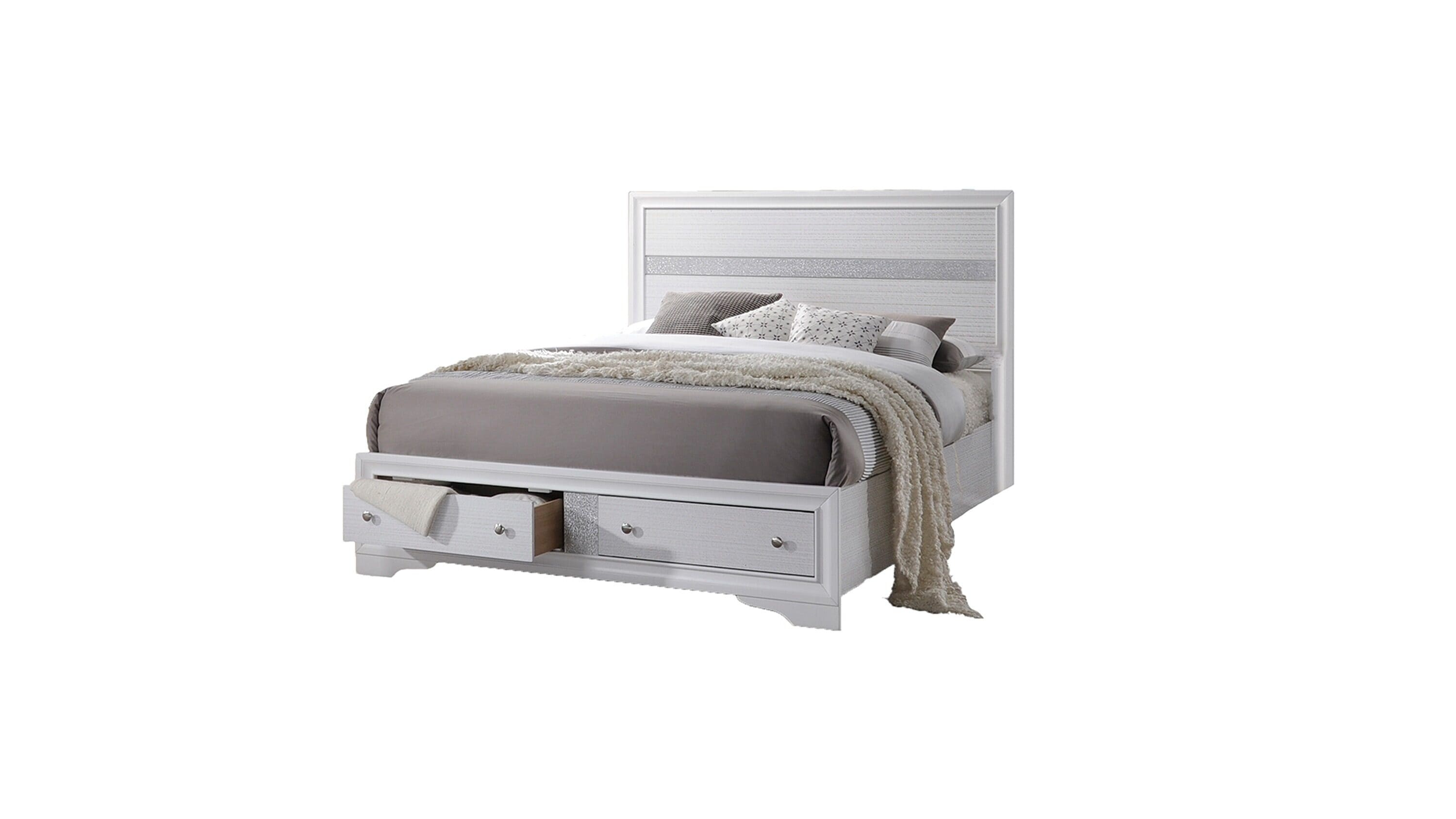 Galaxy 808857627766 White King Wood Panel Bed with Storage