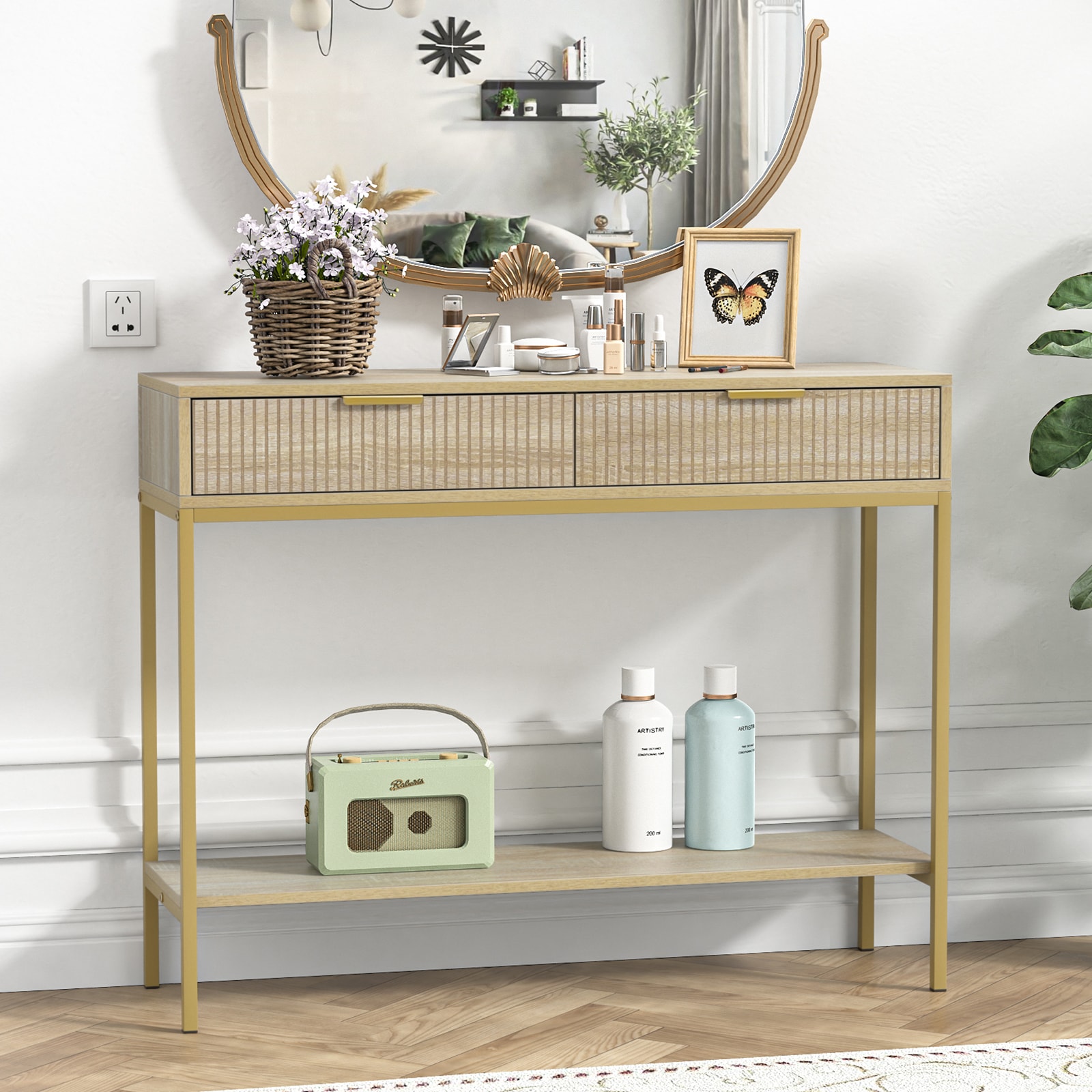 Delarpo H0117 Marcia Midcentury Natural Console table