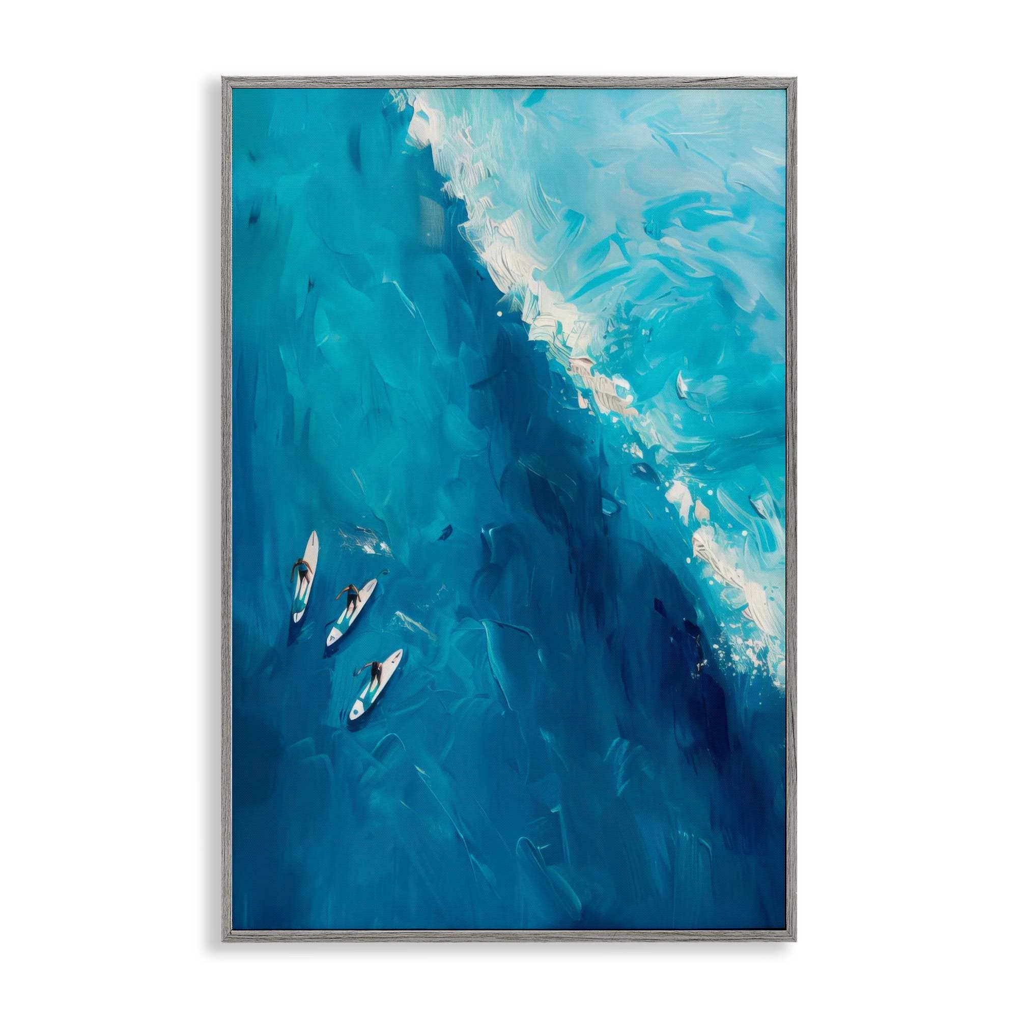 Stupell Industries BT-723-GFF-12X18 Surfers and Wave Aerial View Gray Framed Giclee Art By LSR Design Studio 12 x 18