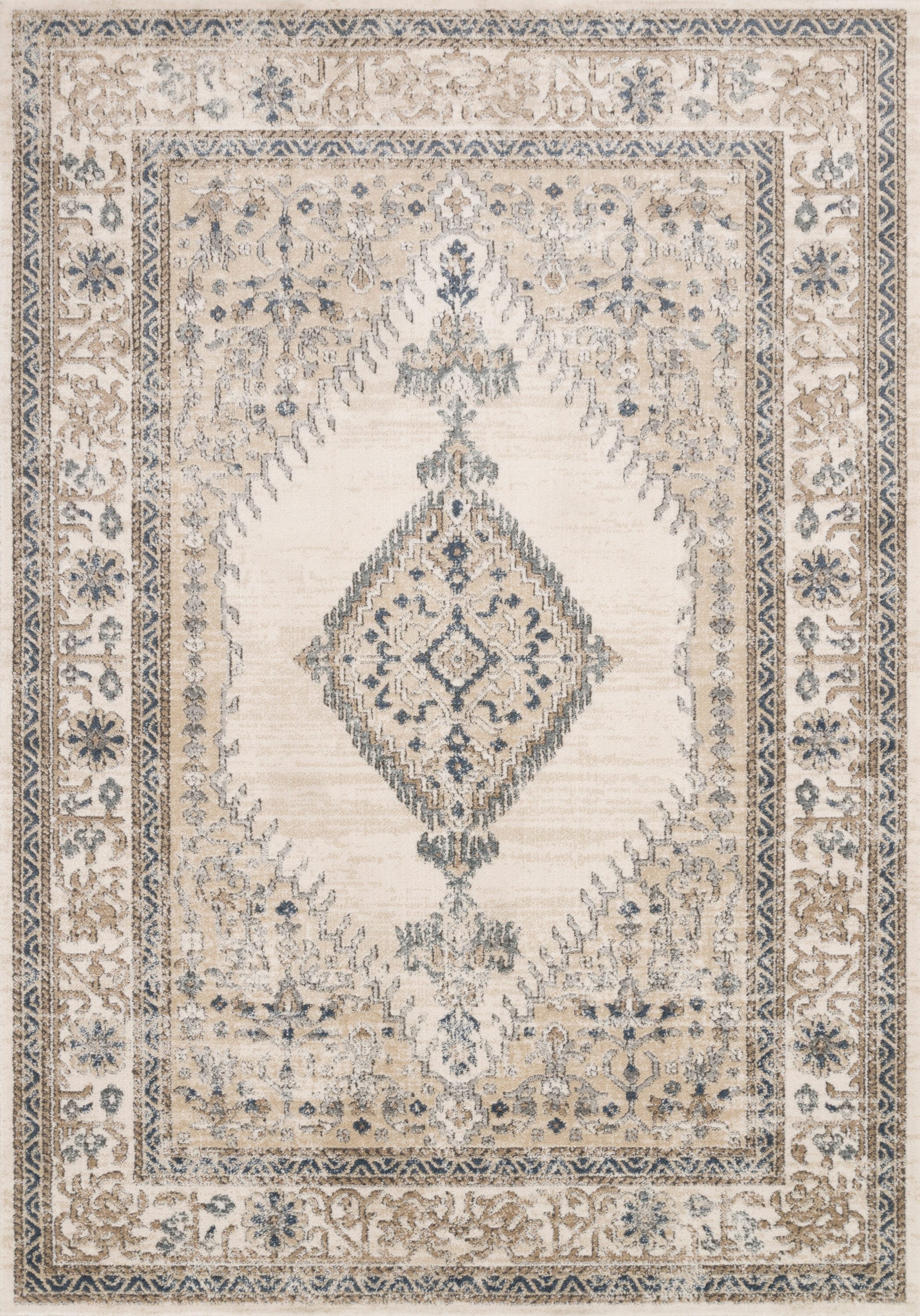 Ivory and Oatmeal Rectangular Oriental Rug