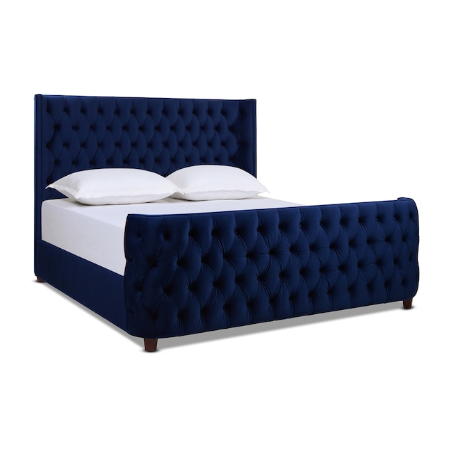 Navy Blue Velvet In The Beds, Upholstered Queen Bed Headboard And Footboard