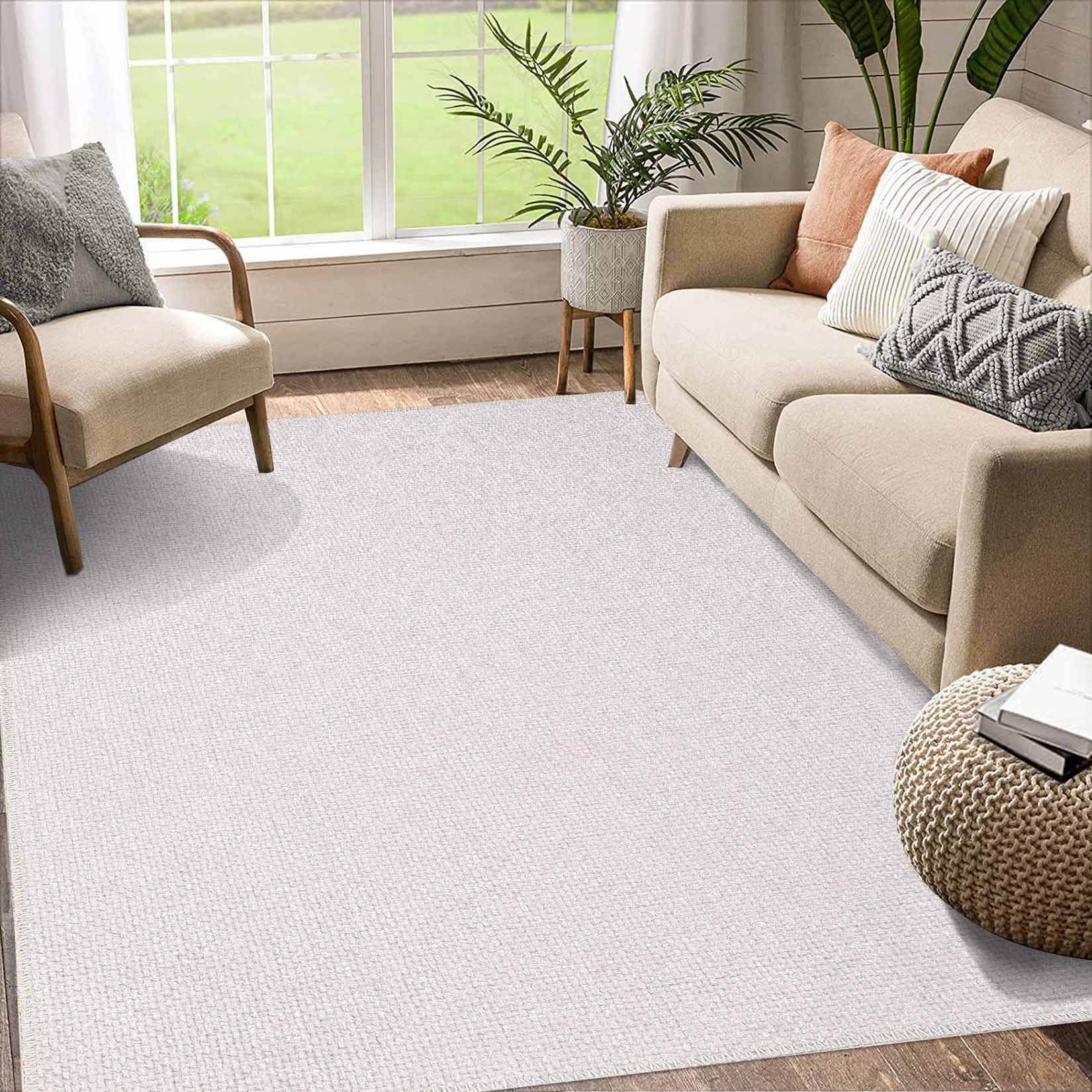 Garvee YXY-LO-PHO-10N56P3H 5 x 7 (ft) Loomed Polyester Beige Rectangular Indoor Solid Mid-Century Modern Machine washable Area rug