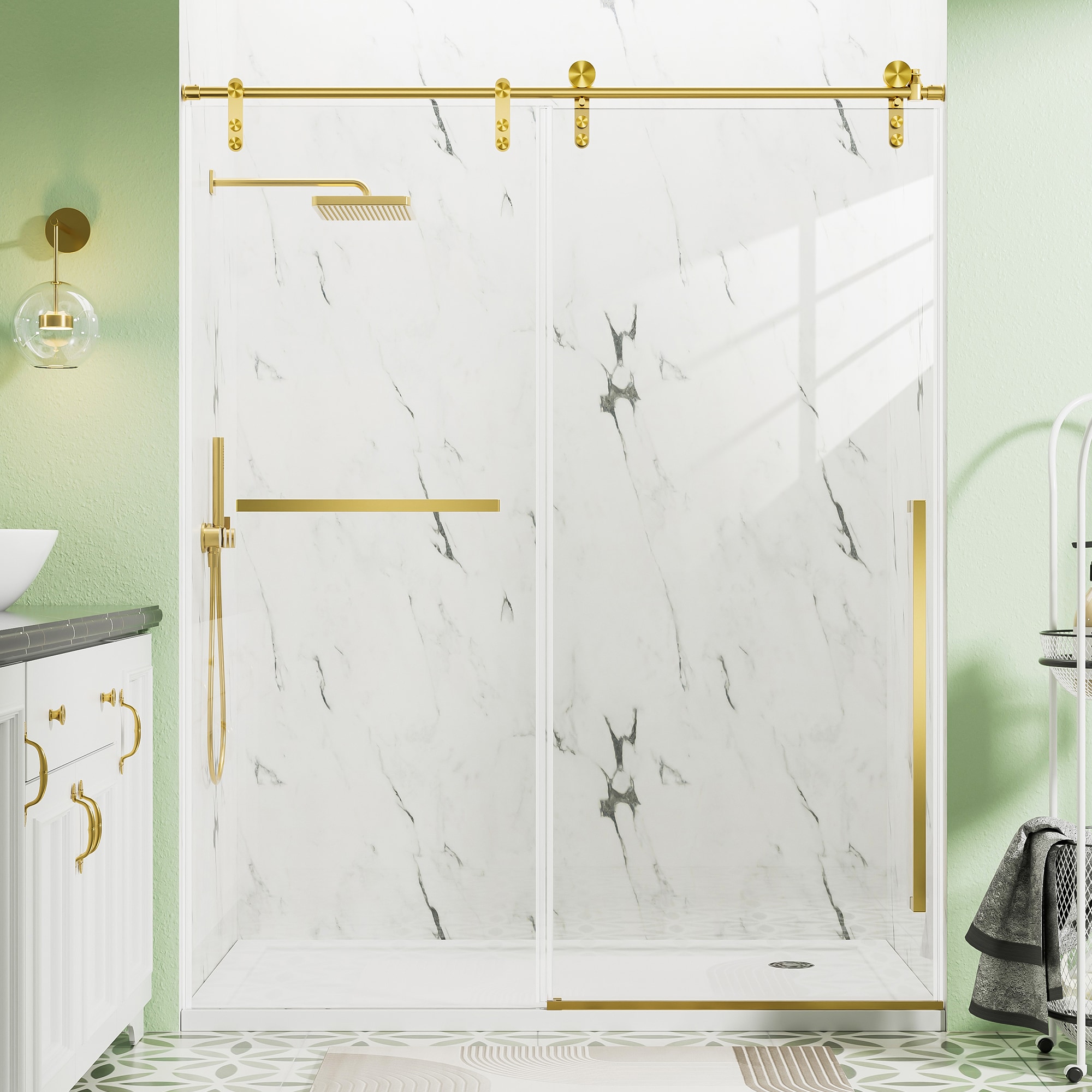 Dacicica 56-60 in W x 75 in H Frameless Sliding Shower Door Brushed Gold Shower Screen 5/16 in (8mm) Clear Tempered Brushed Gold