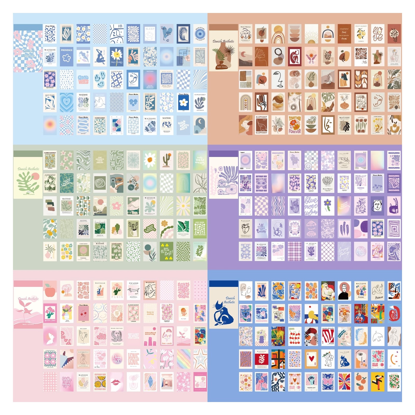 Phewnyzo  12 Sets 600 Sheets Washi Stickers for Journaling Boho Abstract Vintage Scrapbook Sticker Set for Bullet Journal Art Diary Card Craft