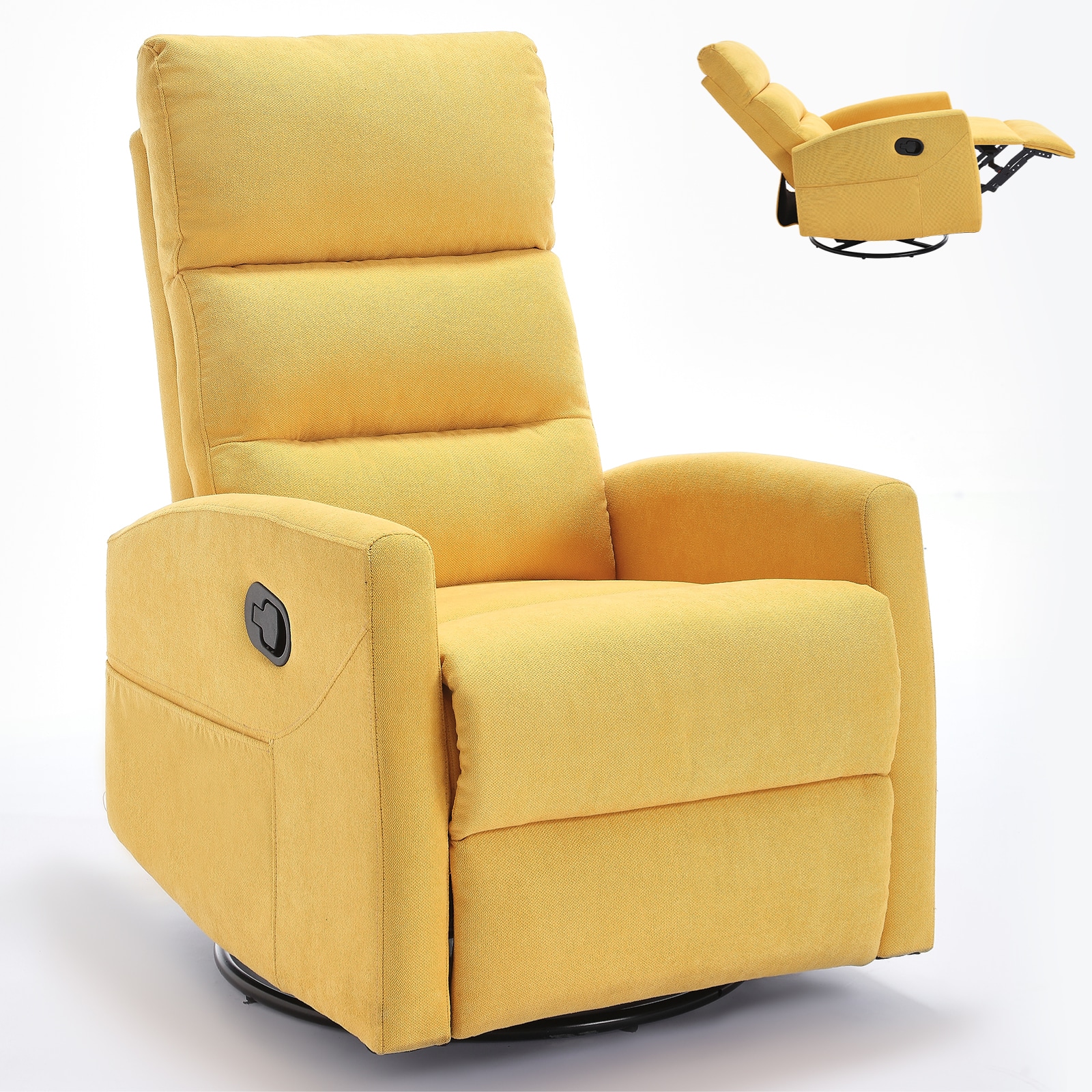 Mondawe MO-CO82267 Yellow Polyester Upholstered Tufted Swivel Recliner