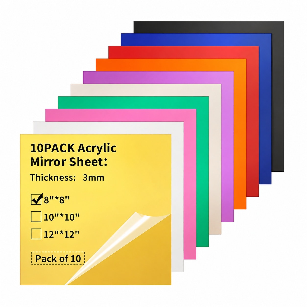 Aoibox  Mirror Acrylic Sheets 1 8 in Thick 10 Pack 8 x 8 in Multicolored Plexiglass Panels for Laser Cutting