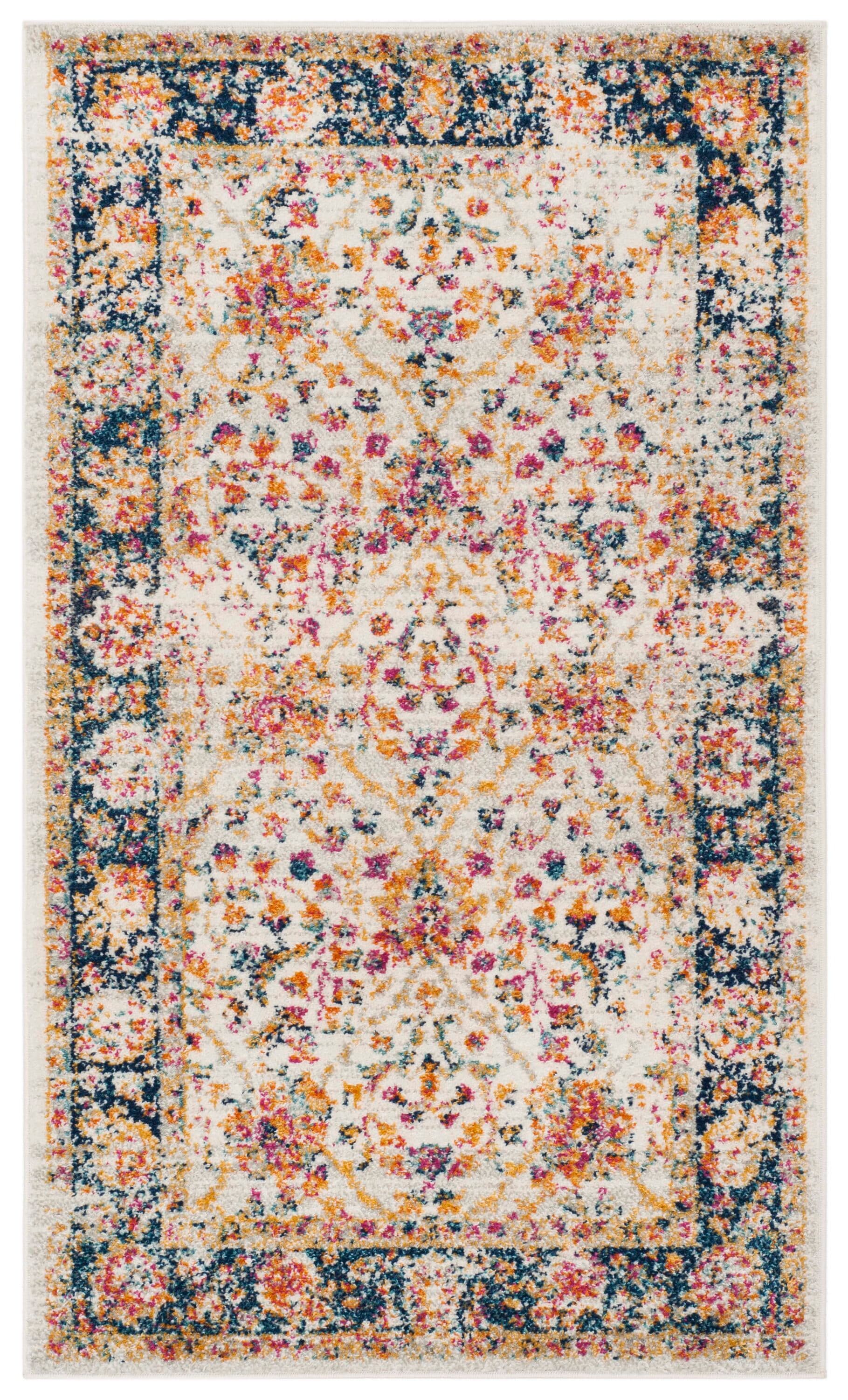 Reversible Blue Cotton Blend Rectangular Easy-Care Rug