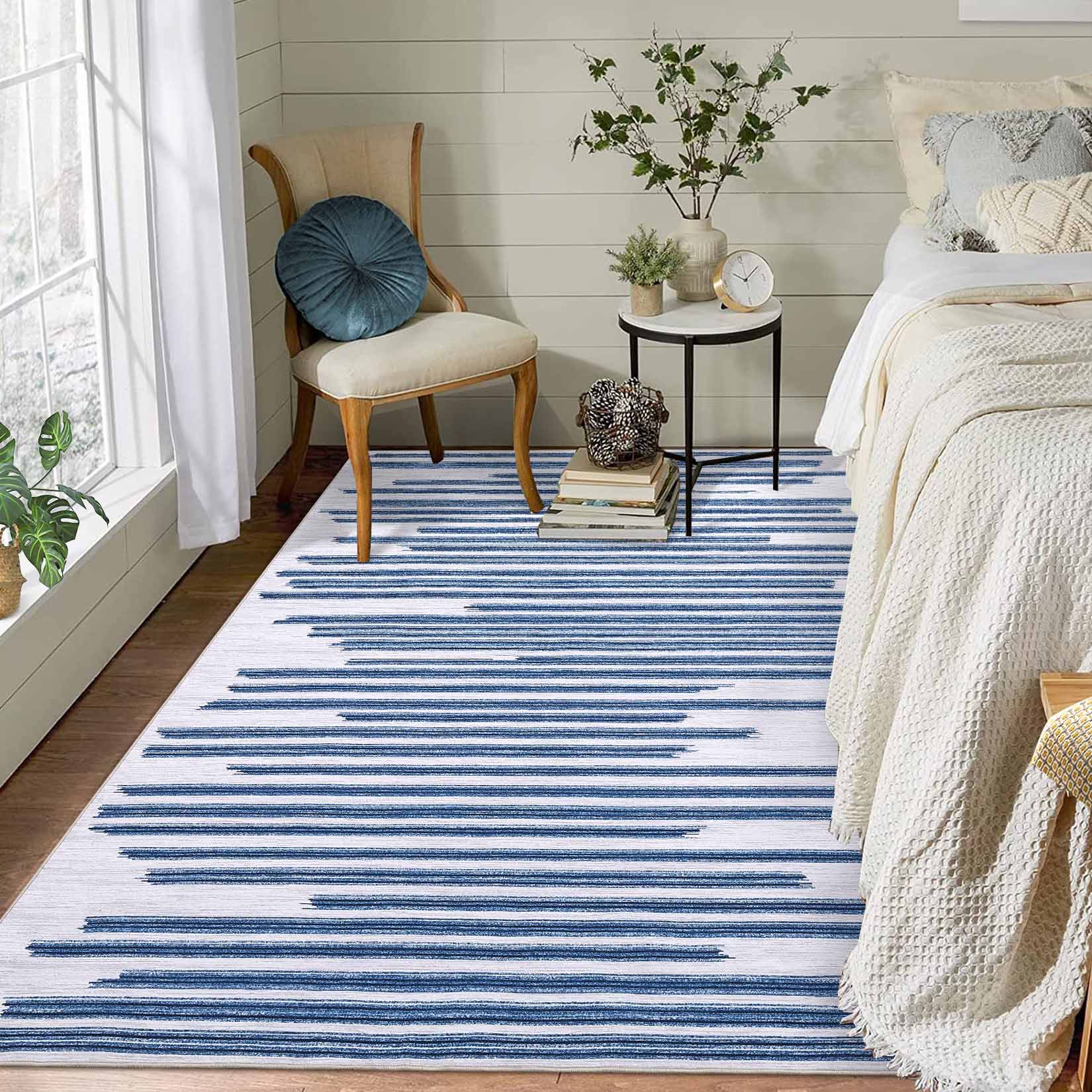 Garvee YXY-LO-PHO-12ZPC7VG 5 x 7 (ft) Loomed Polyester Beige/Blue Rectangular Indoor Geometric Rustic Machine washable Area rug