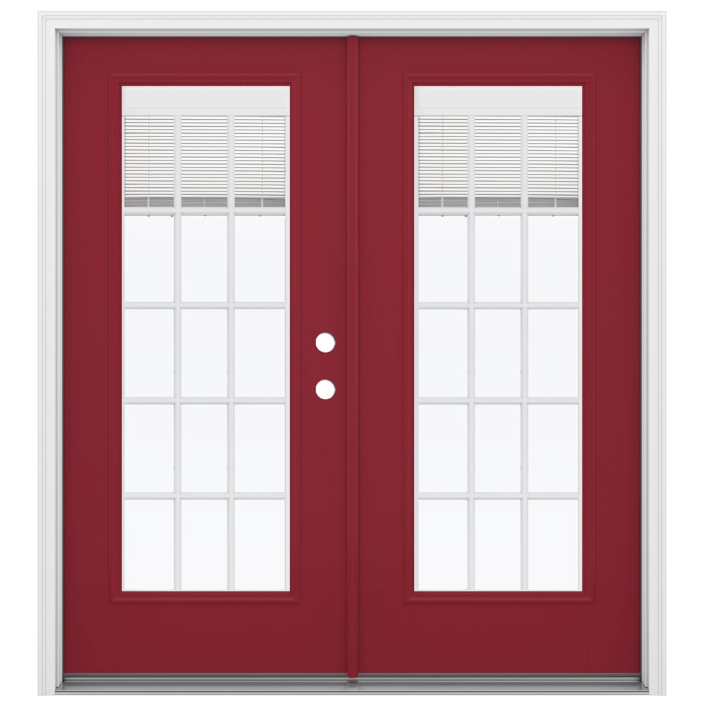 JELD-WEN LOWOLJW182200364 72-in x 80-in x 4-9/16-in Jamb Low-e Blinds and Grilles Between The Glass Cranberry Fiberglass French Left-Hand Inswing Double Patio Door Brickmould Included