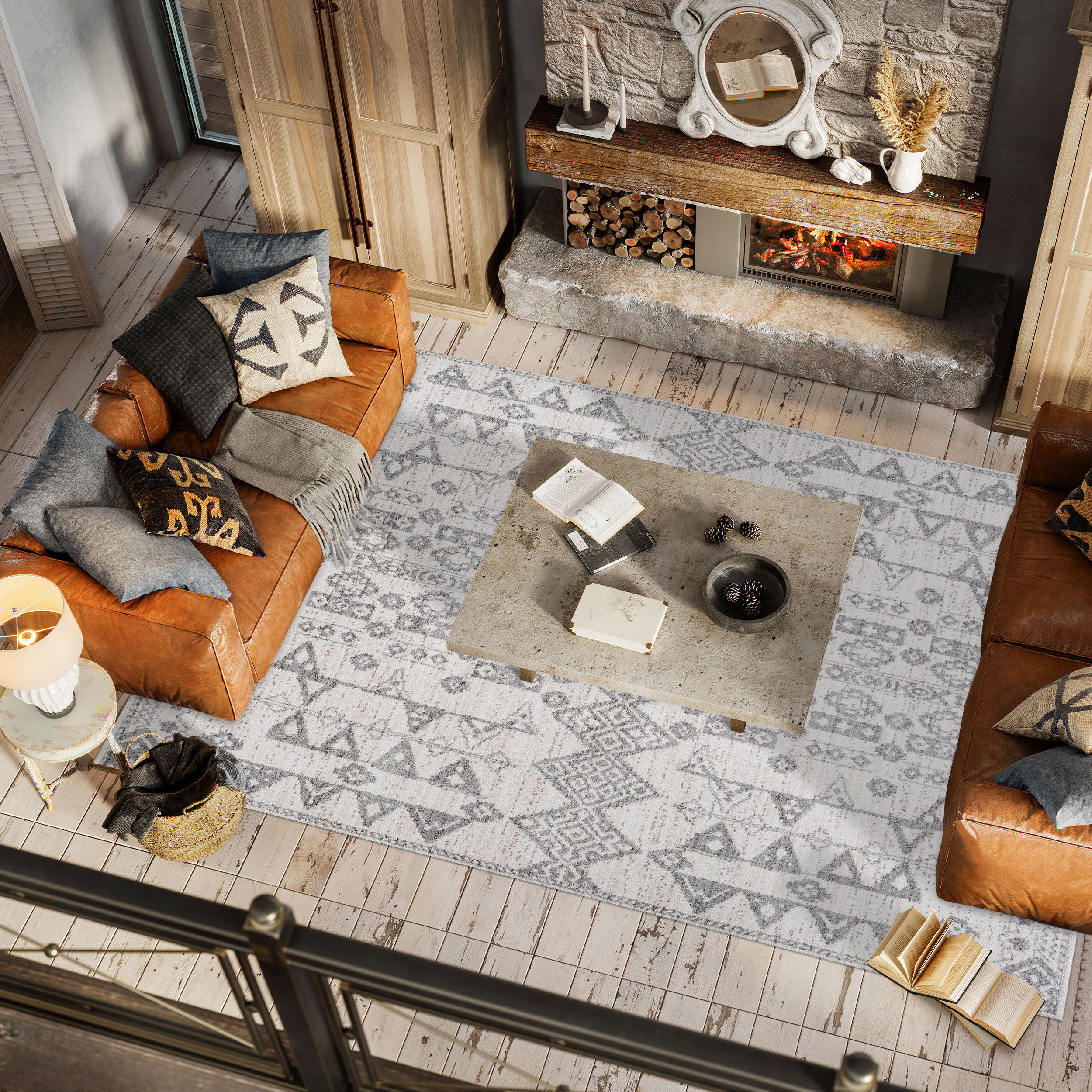 Idris Tribal Diamond 5x8 Geometric Gray Synthetic Area Rug