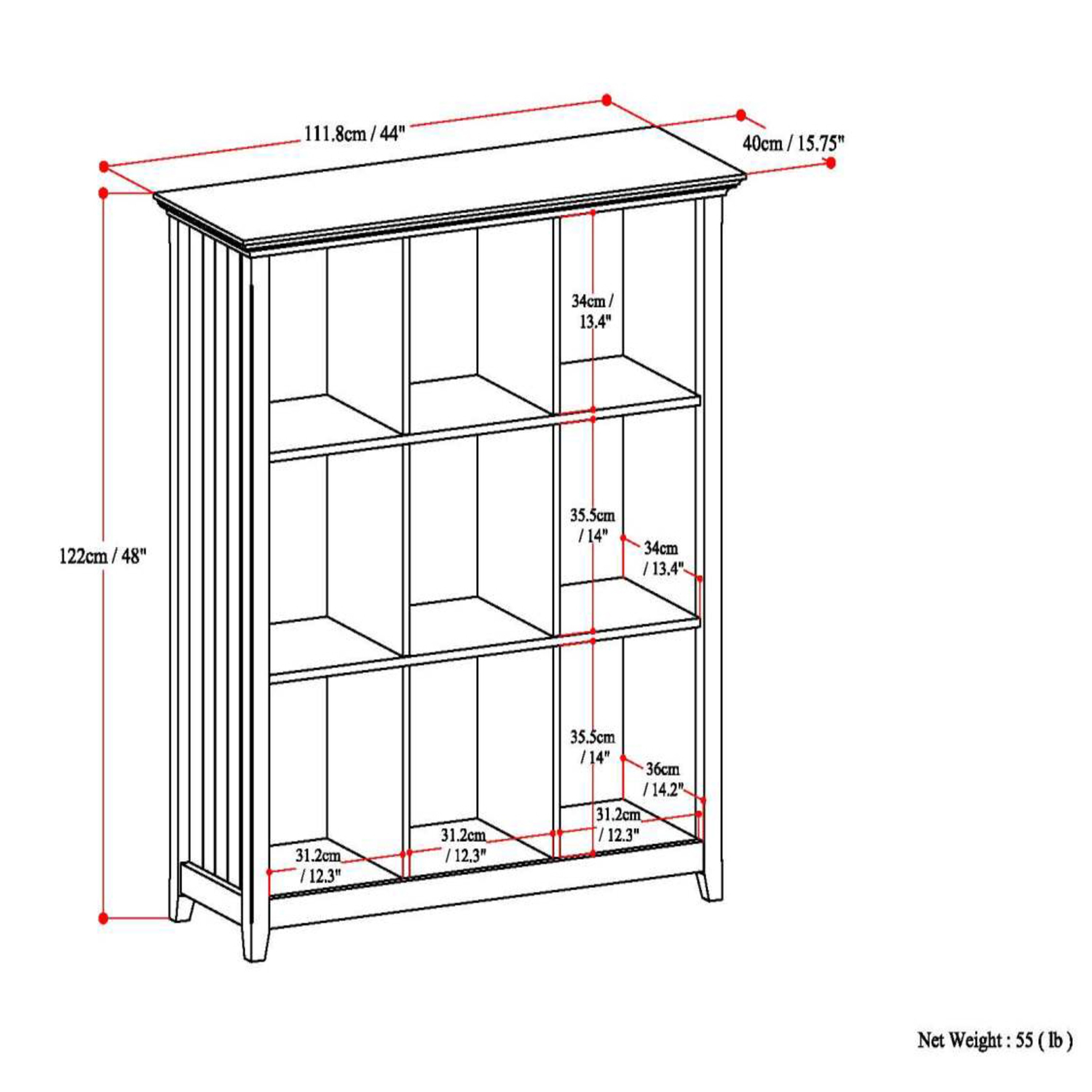 Brunette Brown Solid Wood 9-Cube Bookcase and Storage Unit