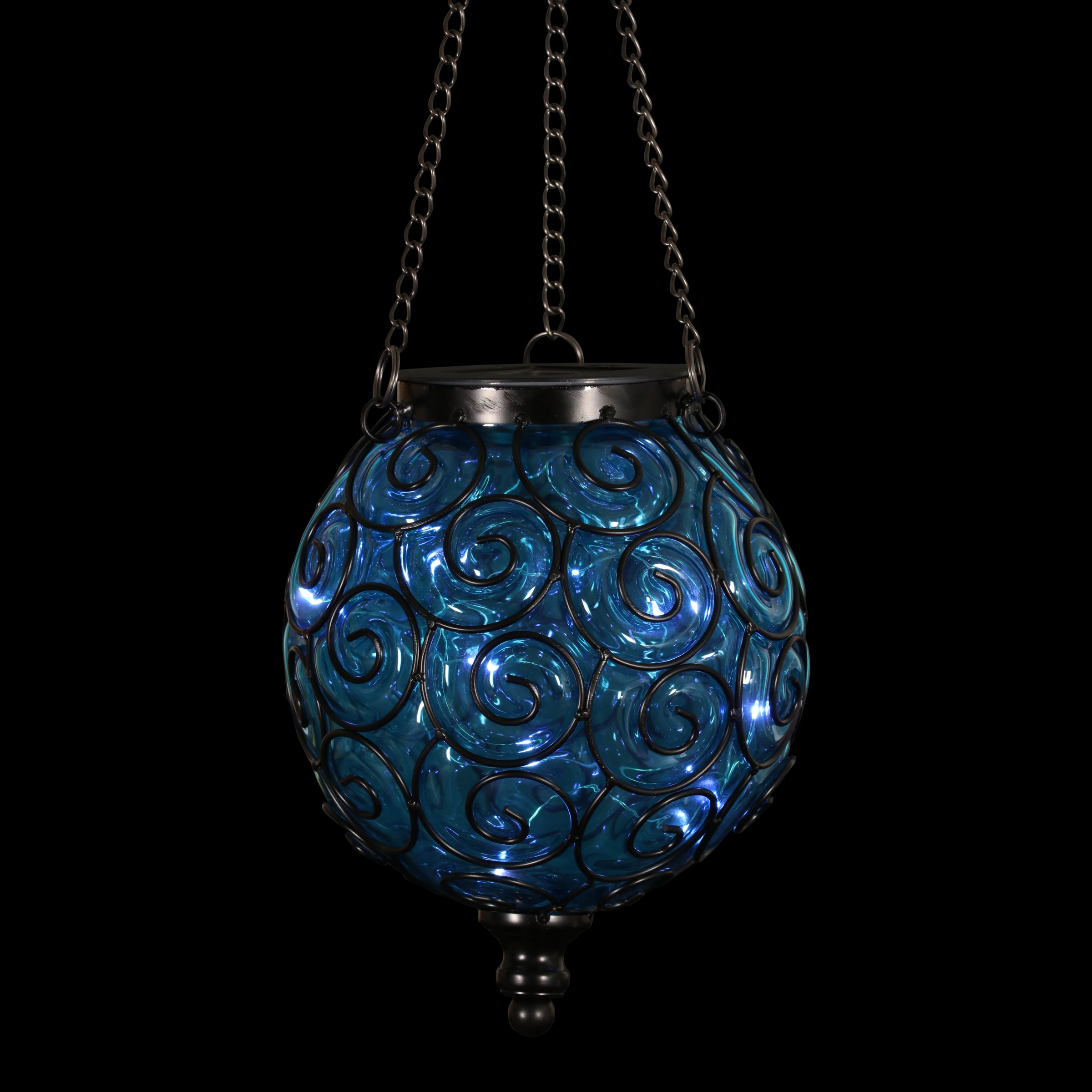 Exhart 6.88-in x 20.5-in Blue Metal Solar Outdoor Decorative Lantern ...