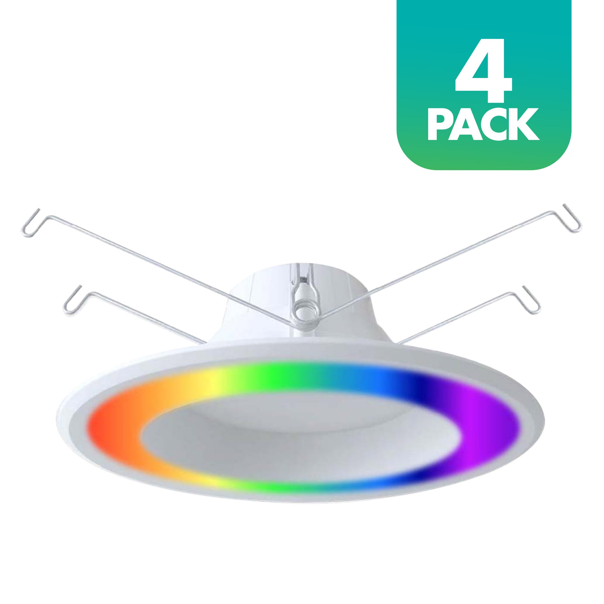 Simply Conserve L12DL56RGBWIFIBLE4PK ENERGY STAR Smart Wi-Fi Bluetooth Enabled LED Recessed Downlight Smart Compatible Bluetooth Compatibility White 5-in or 6-in 950 -Lumens Switchable white Round Dimmable LED Canless Damp rated Recessed Downlight 4 -Pack