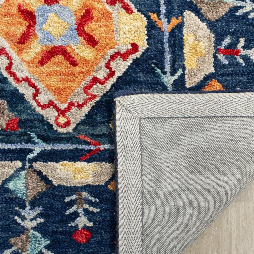 Handmade Tufted Wool-Cotton Blend Blue Rectangular Rug