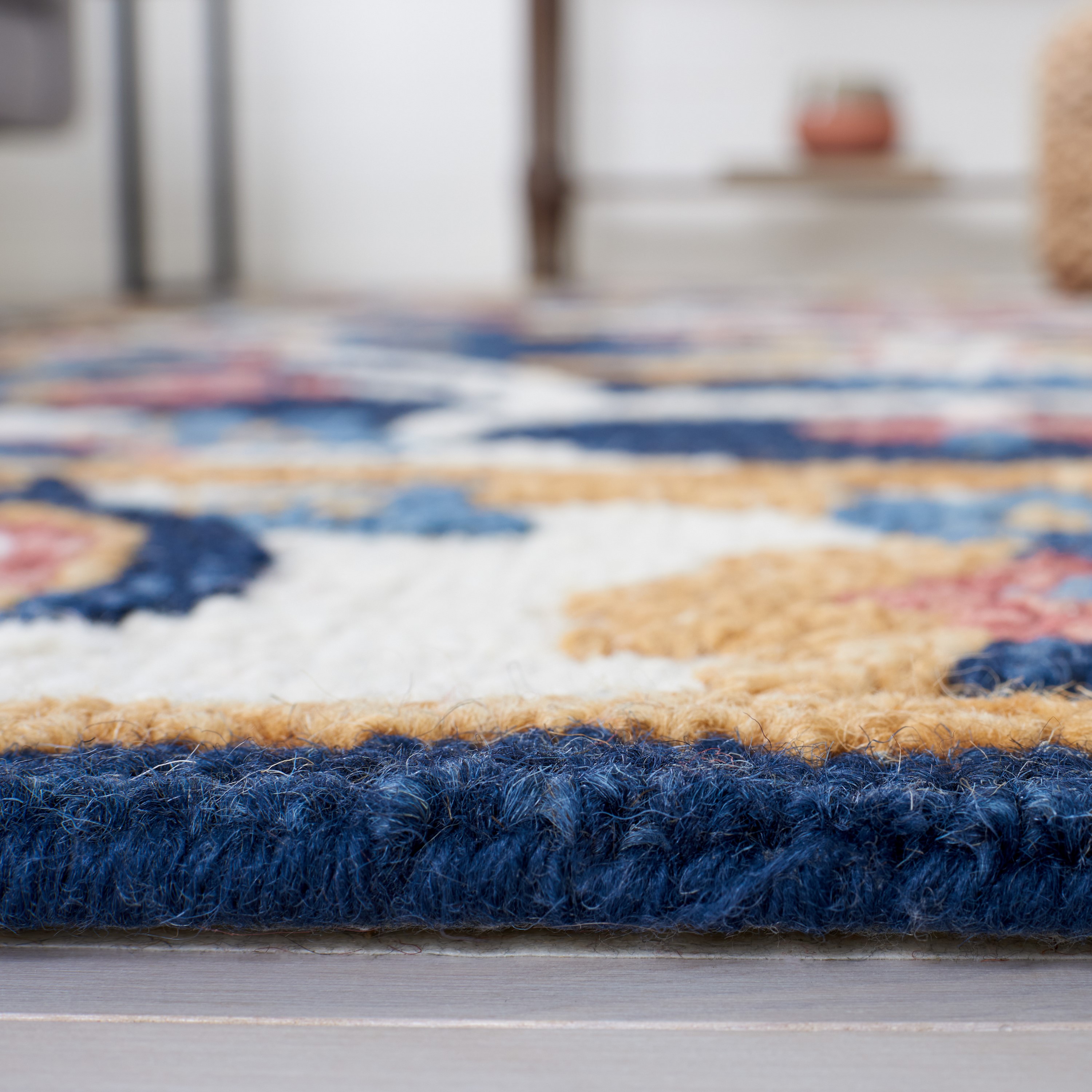 Handmade Tufted Wool Blossom Area Rug - 3' x 5' Blue/Ivory