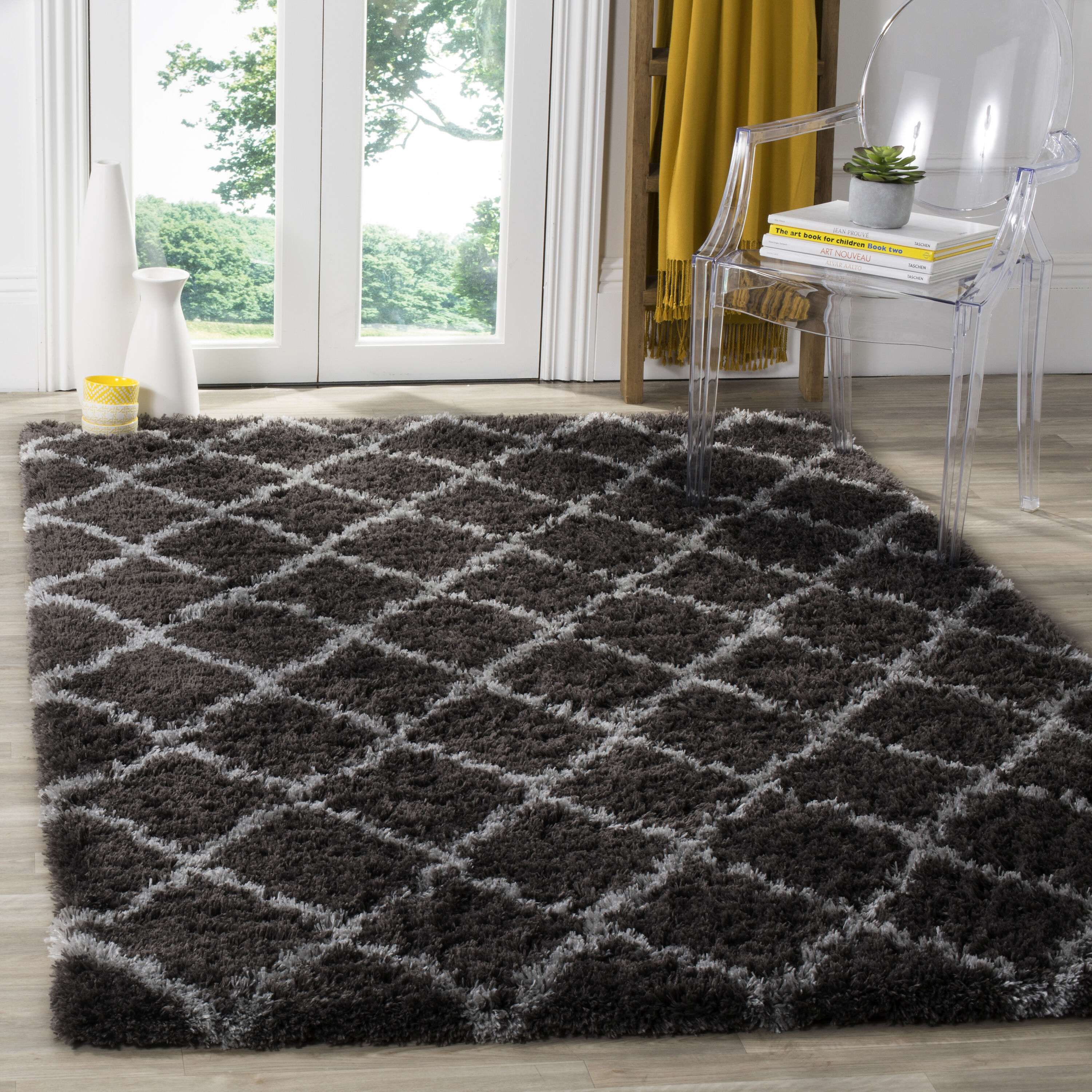 Safavieh SGI322D-9 Indie Borasic Shag 9 x 12 (ft) Loomed Synthetic Dark Gray/Gray Rectangular Indoor Trellis Area rug