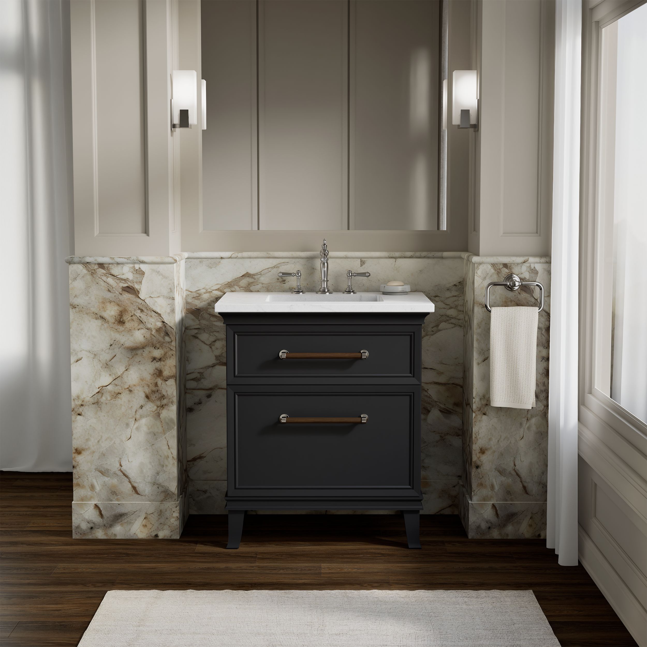 KOHLER Artifacts 30-in Slate Grey Undermount Single Sink Bathroom Vanity with White Quartz Top