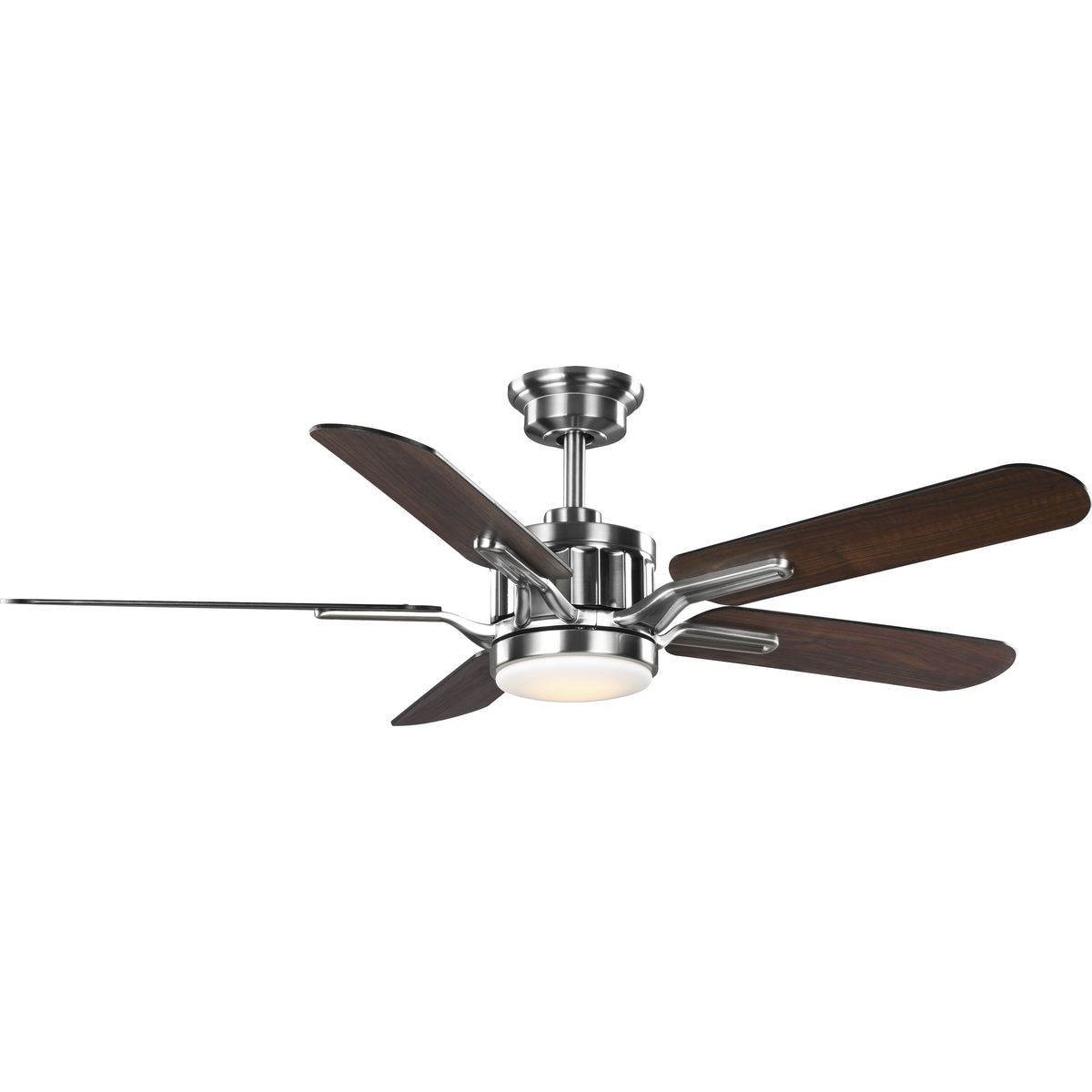 Progress Lighting P250007-009-30 Claret 54-in Integrated LED Brushed Nickel with Matte Black/American Walnut Blades Ceiling Fan With Light - Remote Included ( 5 -Blade )