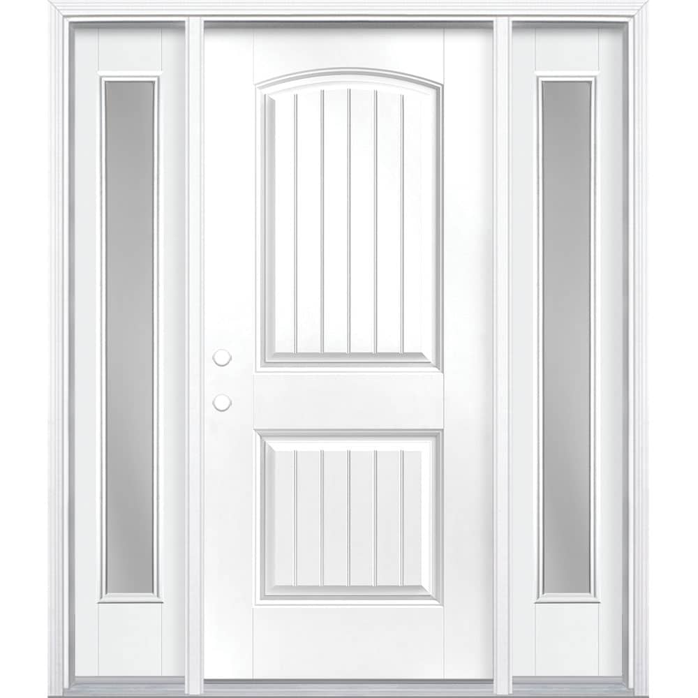 Masonite 1218300 60-in x 80-in x 4-9/16-in Fiberglass No glass Right-hand inswing Arctic White Painted Prehung Front Door with Sidelights with Brickmould Insulating core