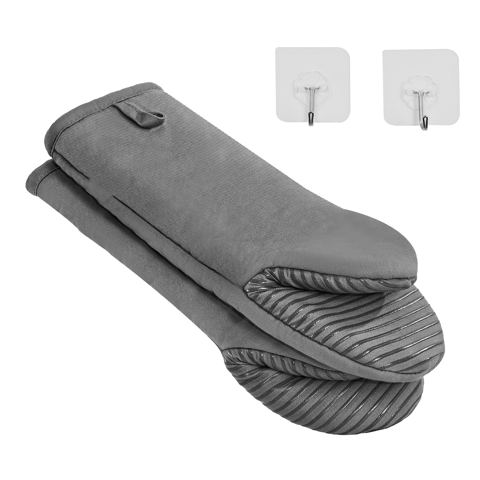 Tinyhomie Oven Mitts Mini Oven Mitt Set with Non-Slip Silicone Strips High Heat Resistant to 500 F Lightweight Cotton Baking Mitts 13.07 x 6.1 inch with 2 No-Marks Hooks for Home Kitchen 2 Piece