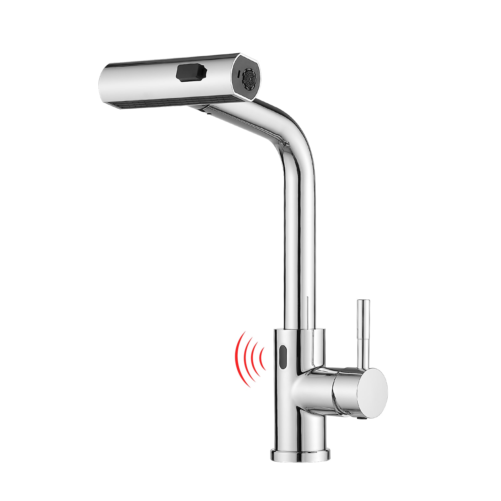Lordear Single Handle Chrome Touchless Smart Hands Free Automatic Deck-mount Kitchen Sink Faucet with Pull-down Sprayer