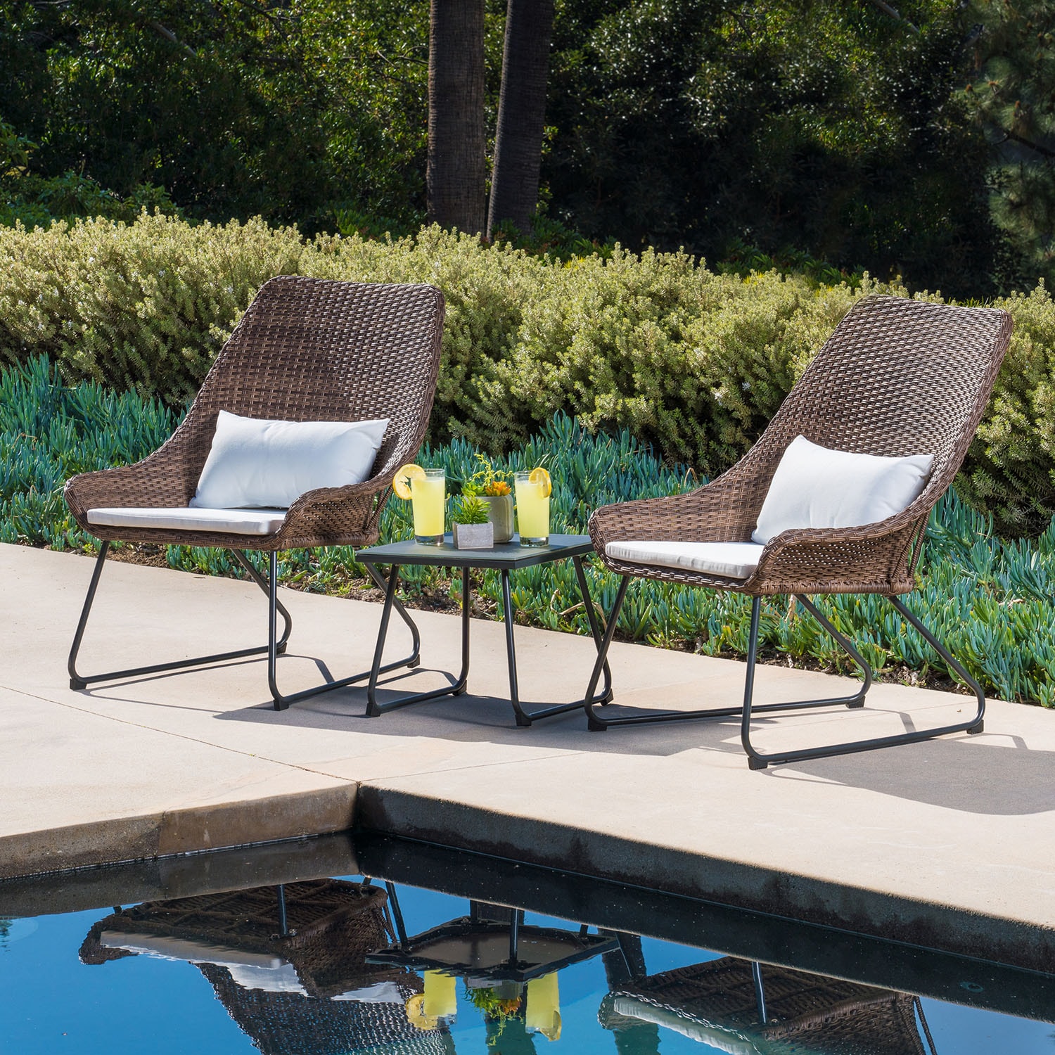 Hanover ACCENT3PC-WHT 3-Piece Patio Conversation Set with White Cushions