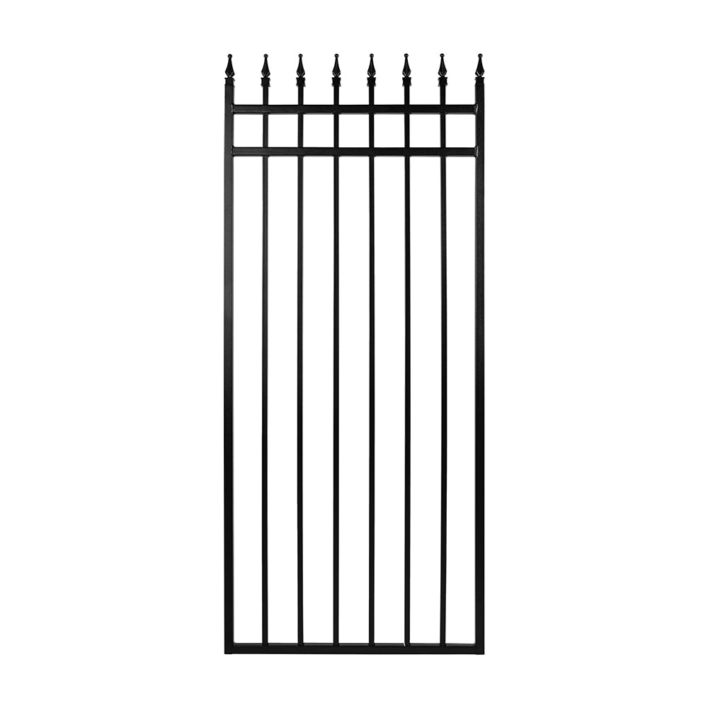 Nuvo Iron ITG03368 Tiger Eye 6-ft H x 3-ft W Textured Black Powder-coated satin finish Galvanized steel Security Anti-sag Gate Spaced picket Fence gate