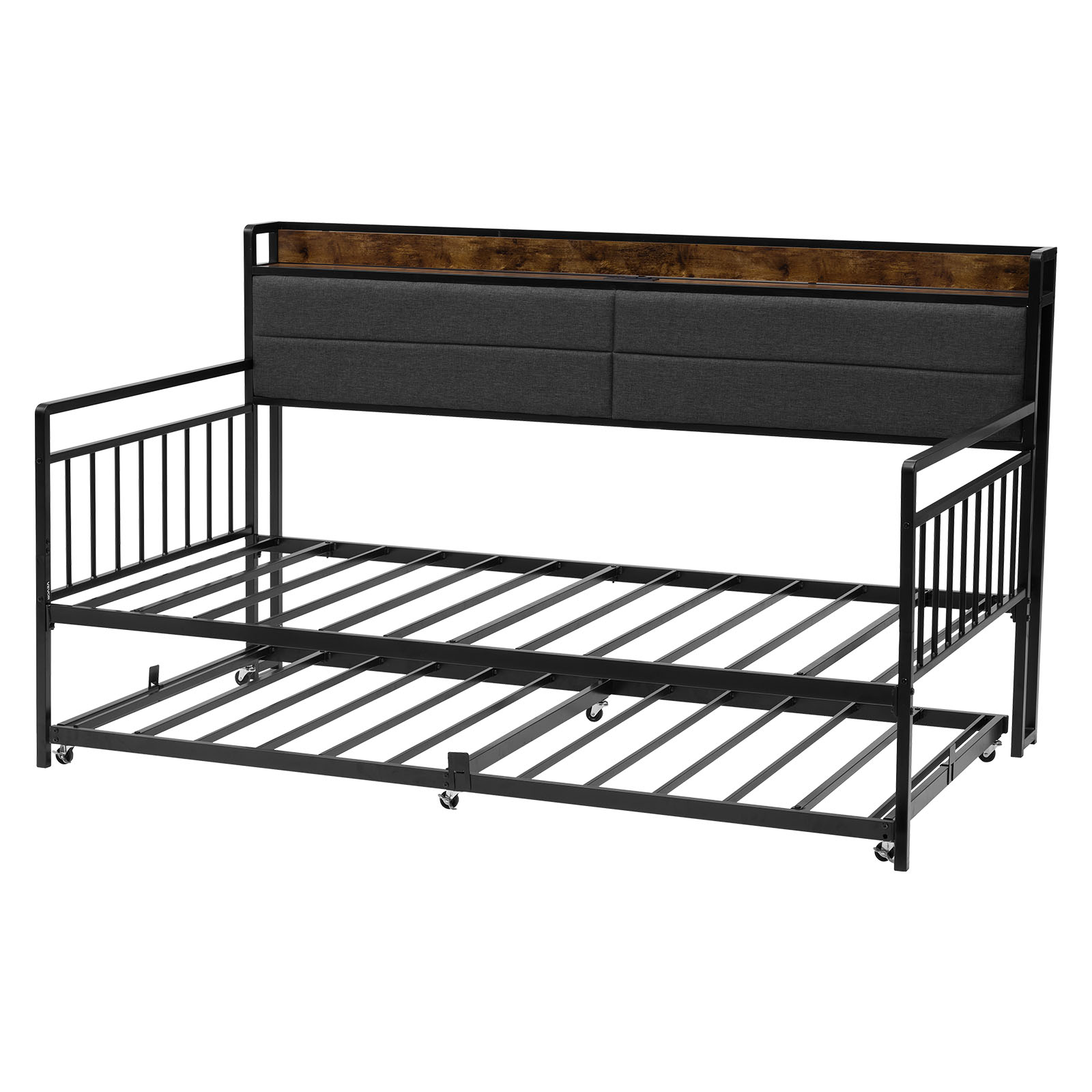 SUNALLY Twin Size Daybed Frame Metal Day Bed with Trundle and Charging ...