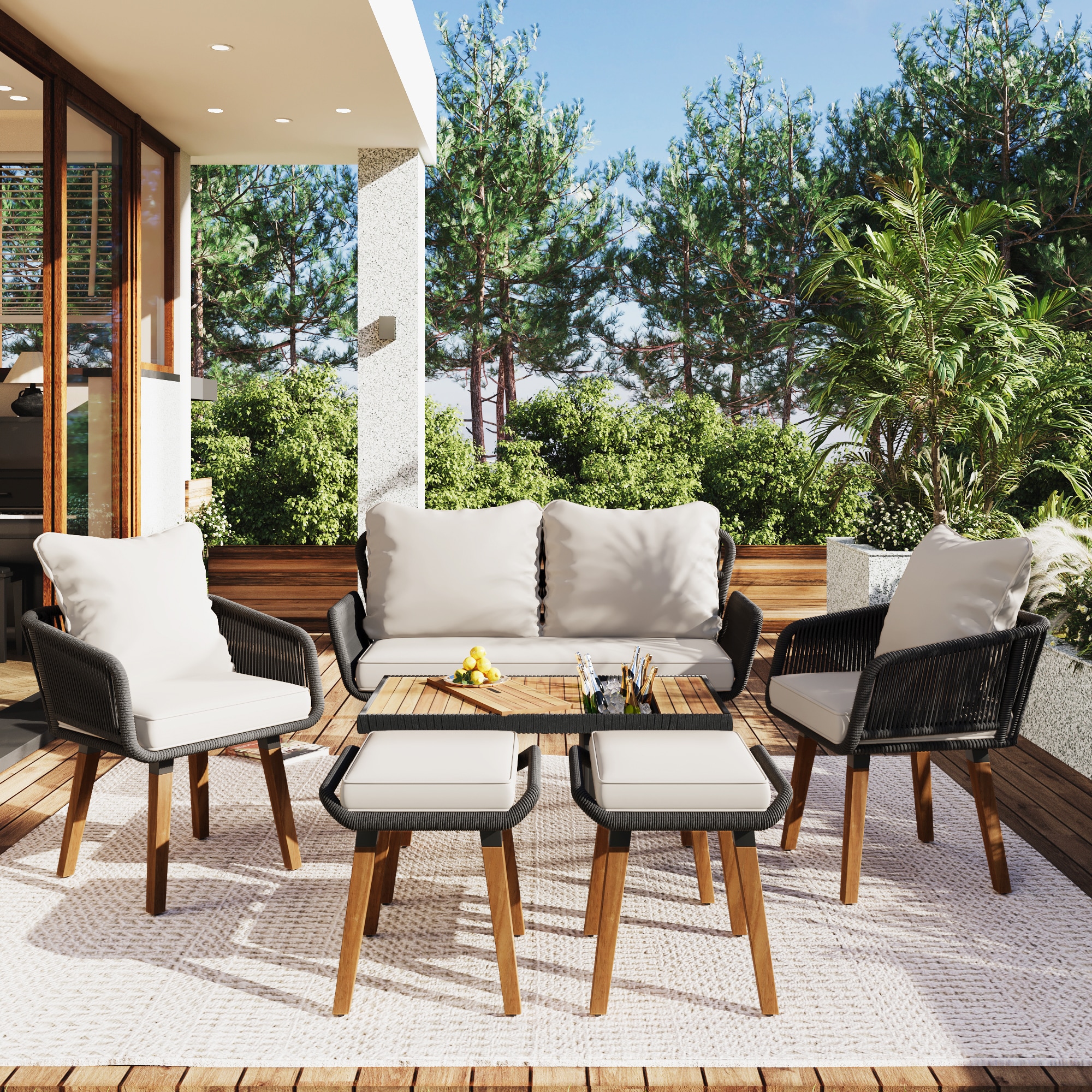 ModernLuxe L-SK000005AAA 6 -Piece Patio Conversation Set with Off-white Cushions