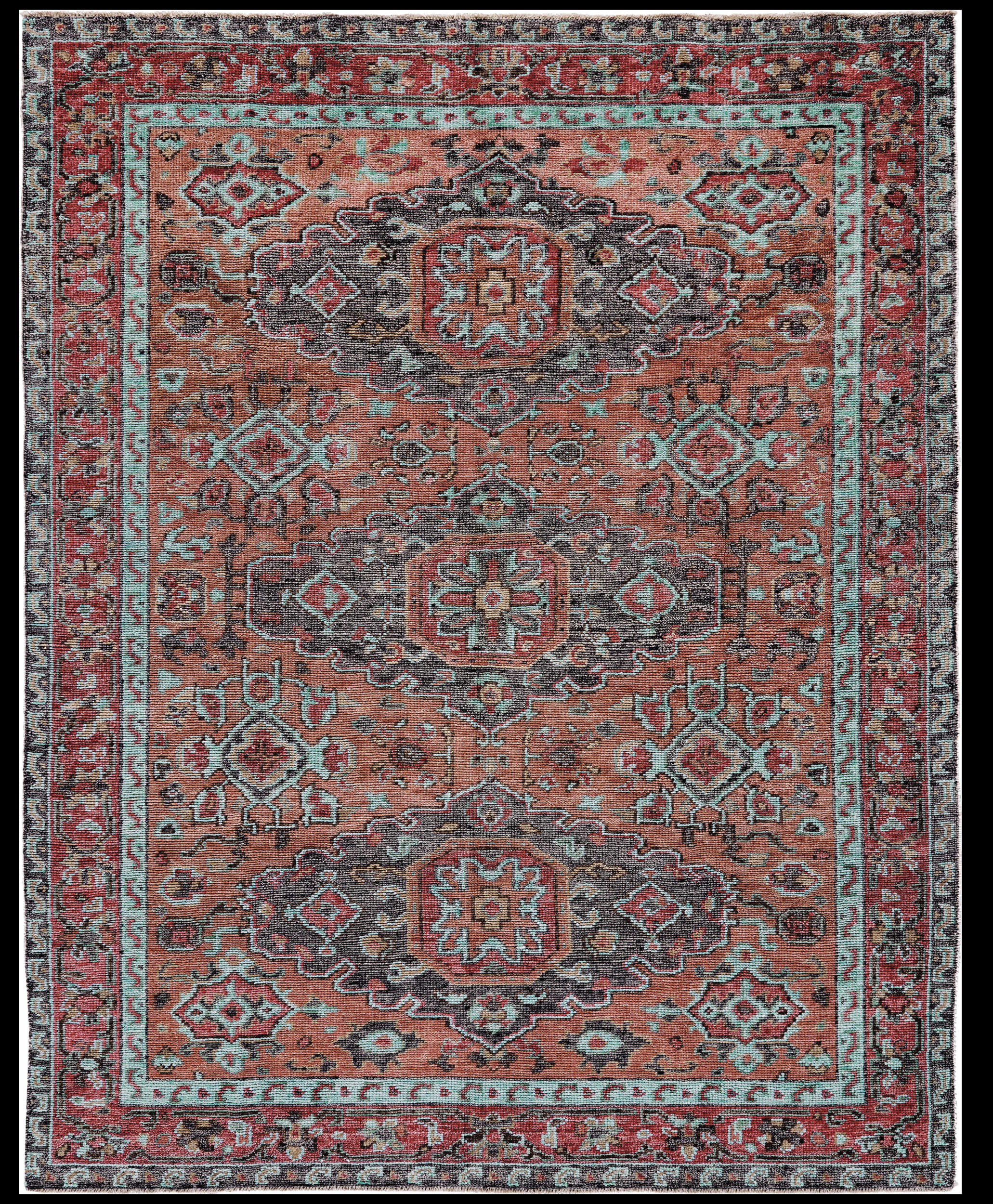 Room Envy 721R6452RSTAQUI6A Bashyr 3 X 8 Wool Apricot Brandy/Pastel Turquoise Indoor Medallion Runner Rug
