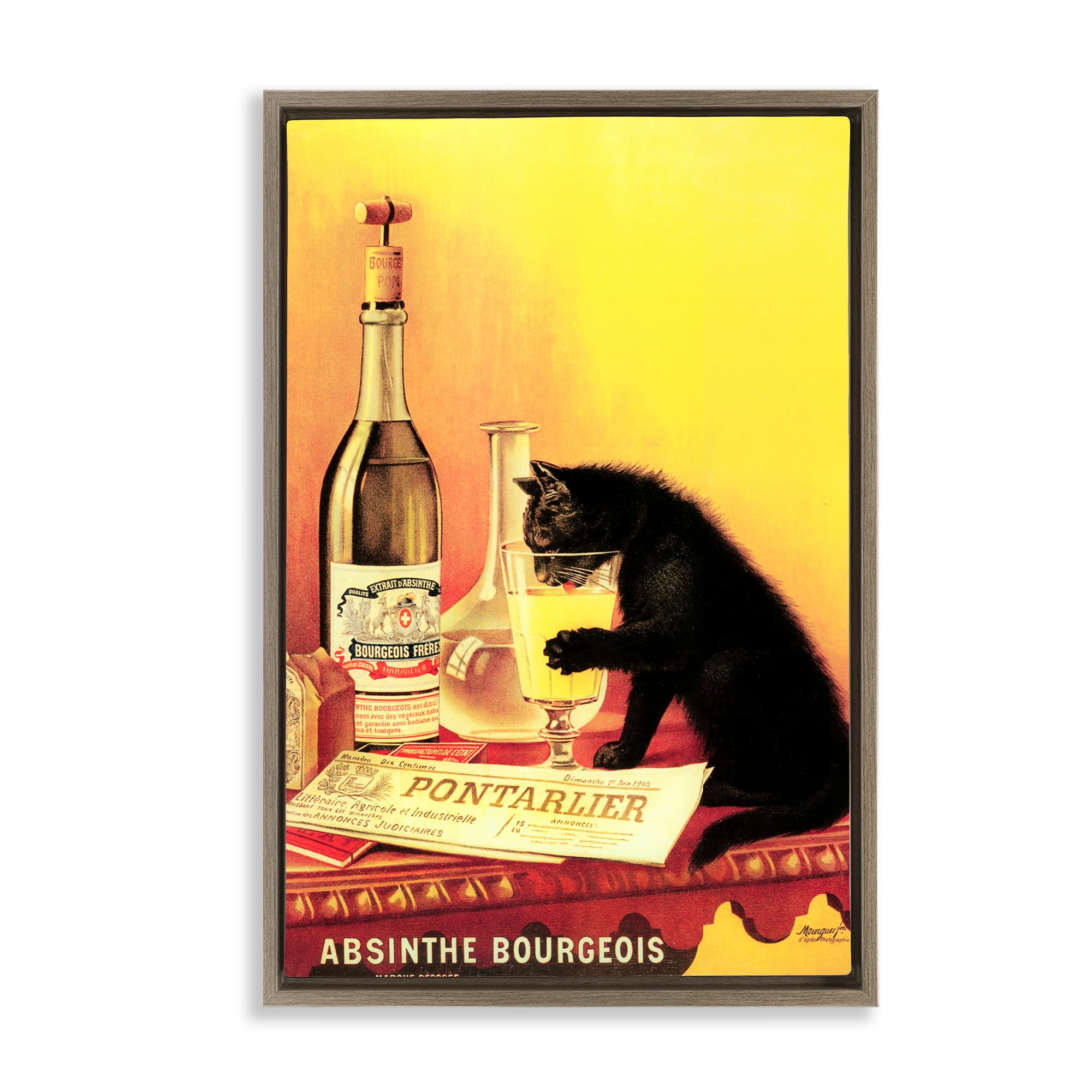 Stupell Industries BT-380-FFE-20X30 Vintage Cat and Absinthe Brown Framed Floater Canvas Wall Art By Marcus Jules 21 x 31