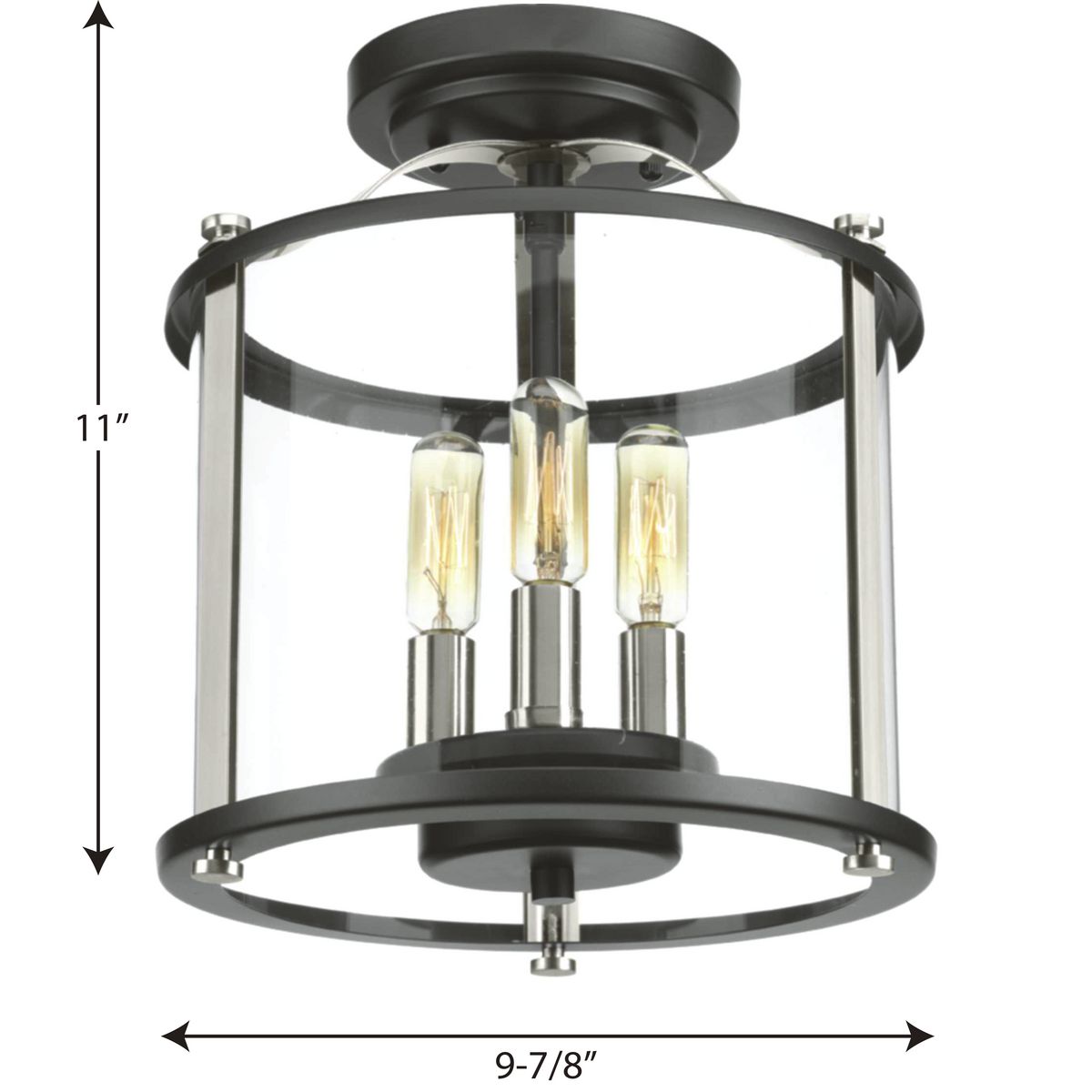 Transitional Squire Matte Black Semi-Flush Outdoor Light with Clear Glass