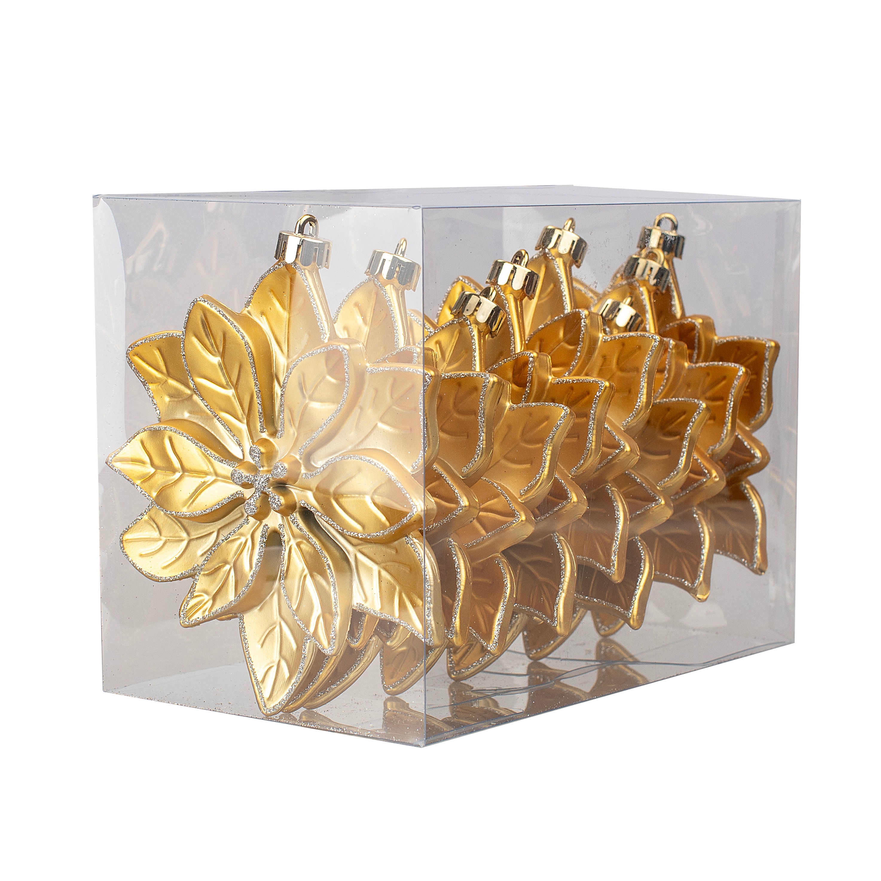 Holiday Living 88M0019L 8 -Pack Gold Poinsettia Standard Indoor Ornament set Shatterproof