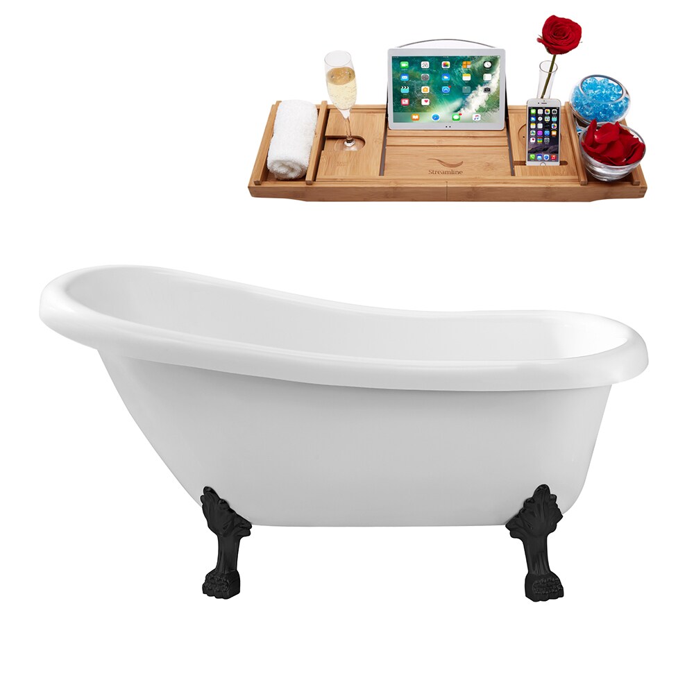 Streamline N480BL-IN-BNK 27.6-in x 61-in Glossy White Acrylic Oval Clawfoot Soaking bathtub with Drain ( Reversible Drain )