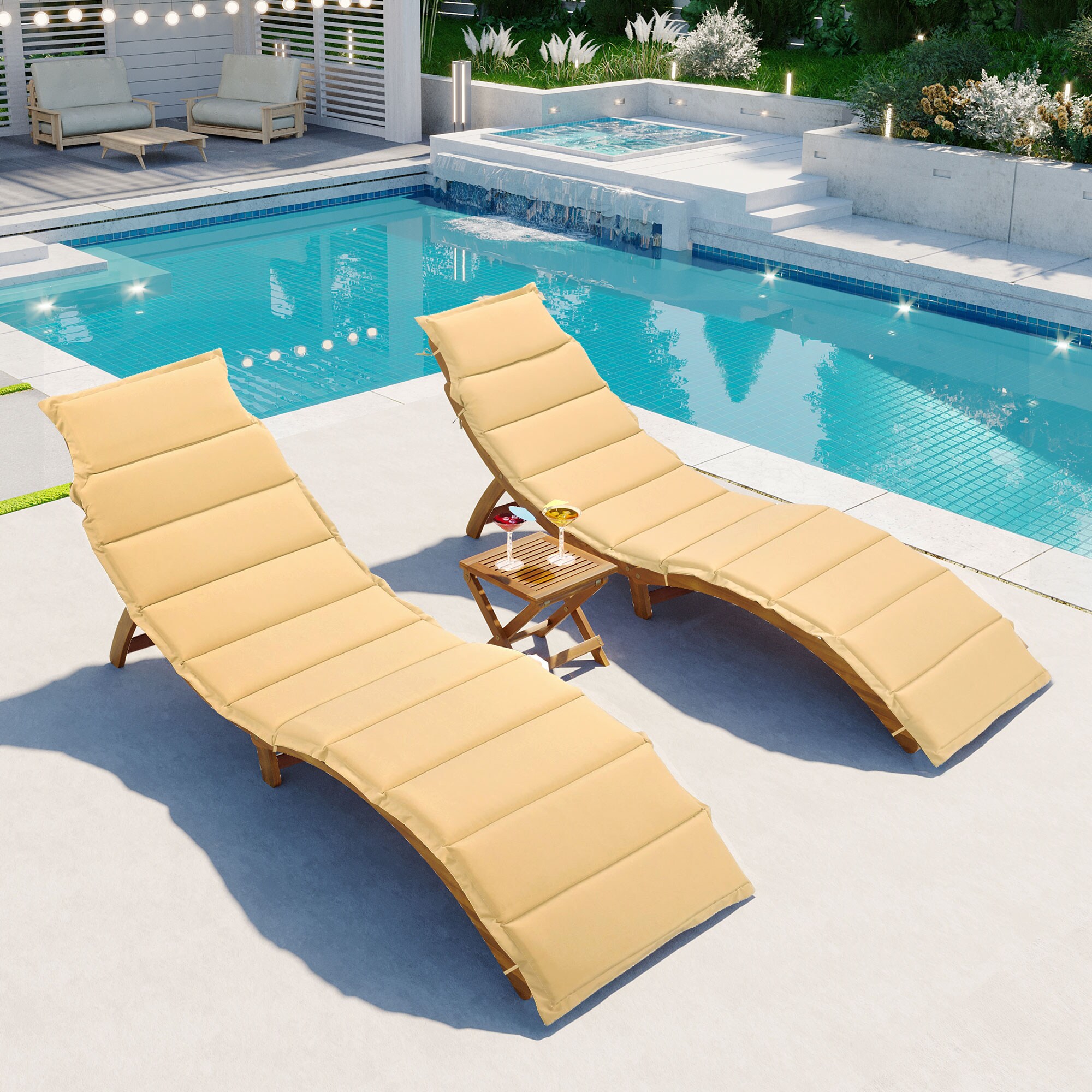 ModernLuxe L-WF300021AAD / Set of 2 Brown Wood Frame Stationary Chaise Lounge Chair with Brown Cushioned Seat