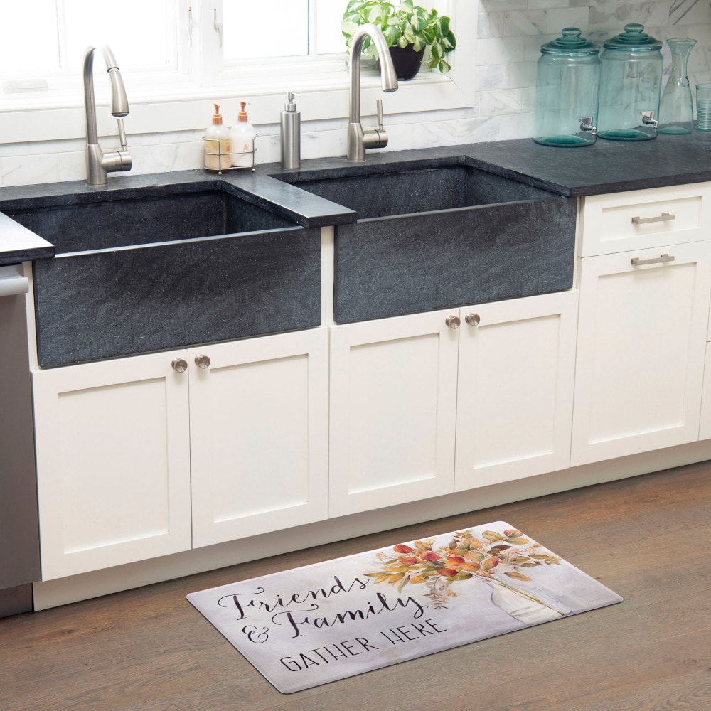 Cozy Living Gray and Yellow Eucalyptus Floral Anti-Fatigue Kitchen Mat