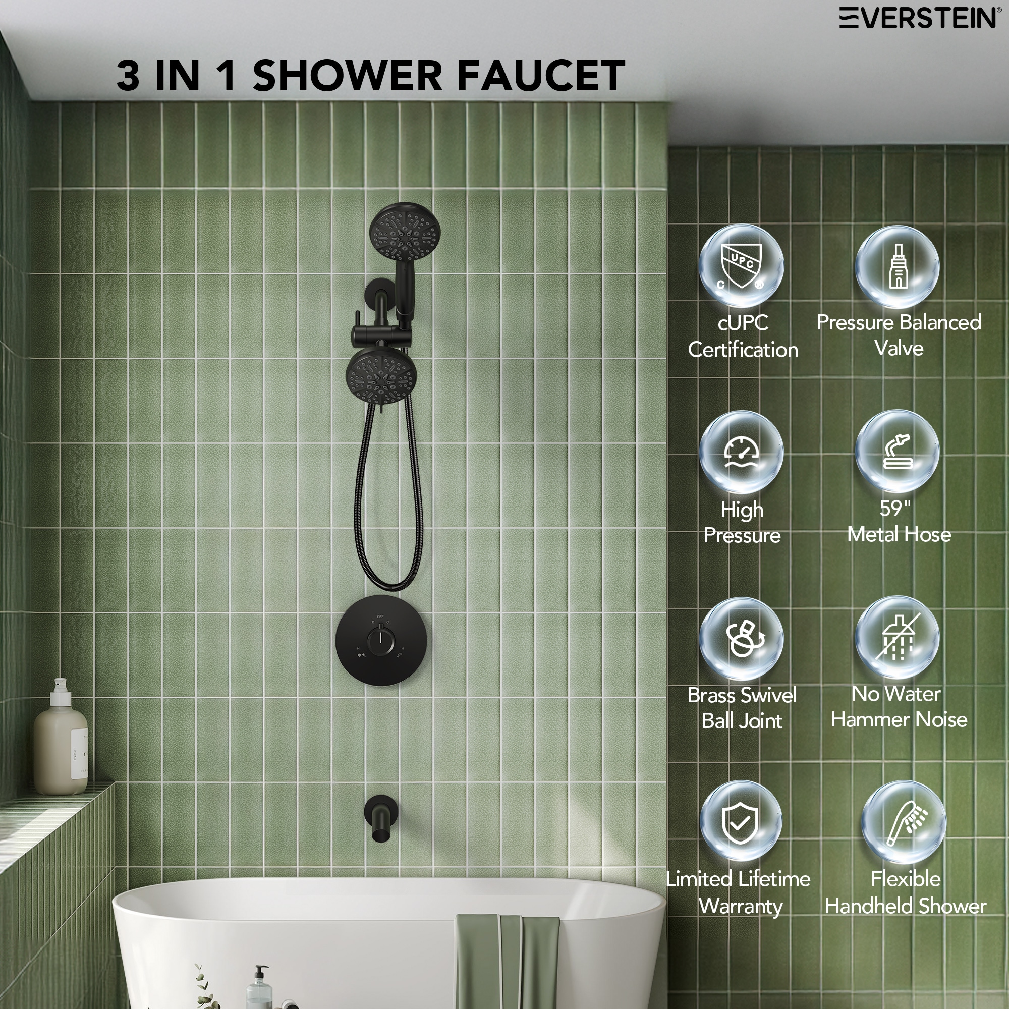EVERSTEIN SFS-1101-BK Tub-Shower-Faucets - View #3