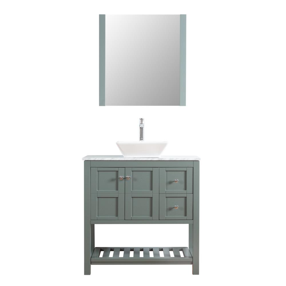C.L.L Collections MH-36-I-CG 36-in Gray Single Sink Bathroom Vanity with White with Grey Veins Ceramic Top (Mirror and Faucet Included)