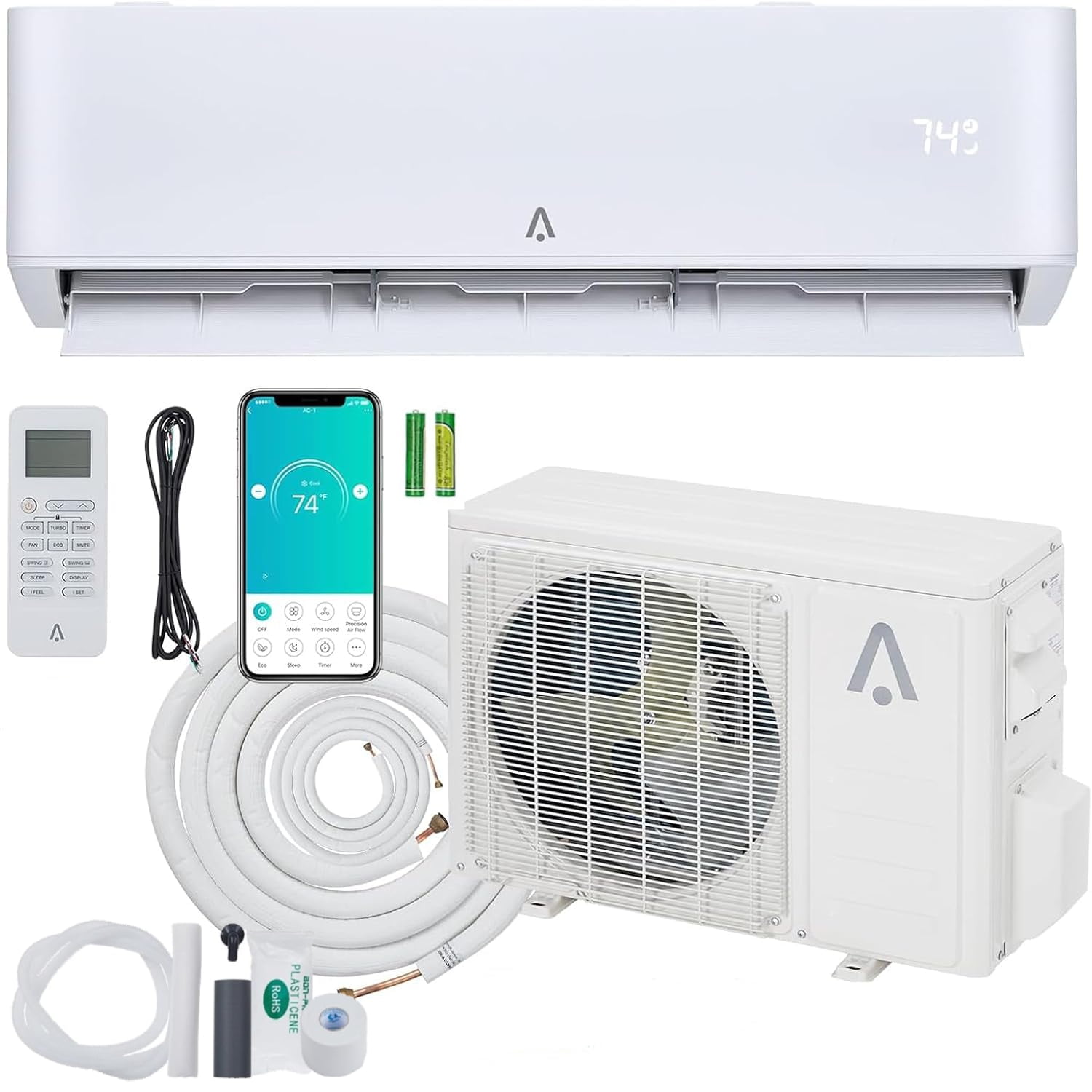 GAOMON 12000 BTU Mini Split Air Conditioner with Heat Pump 23 SEER2 115V WiFi Enabled Ductless AC Installation Kits Cools 750 Sq Ft Wall Mounted